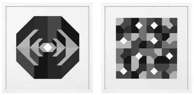 Casa Padrino Bilderrahmen Designer Deko Bilder Set Abstrakte Kunst Schwarz / Grau / Weiß 75 x H. 75 cm - Luxus Kunstdrucke mit Holzrahmen