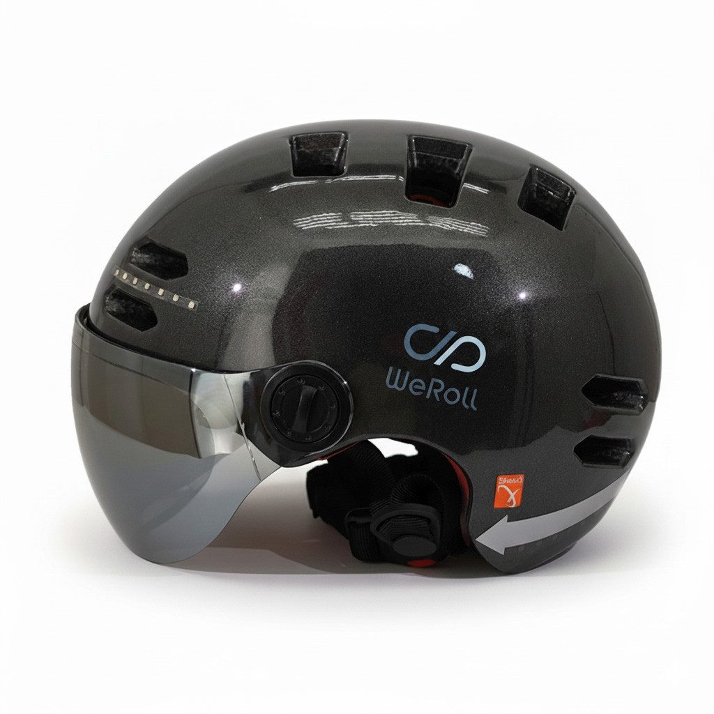 WeRoll Fahrradhelm Helm Fahrradhelm mit Blinkern Licht Visier E-Scooter LED Herren Damen