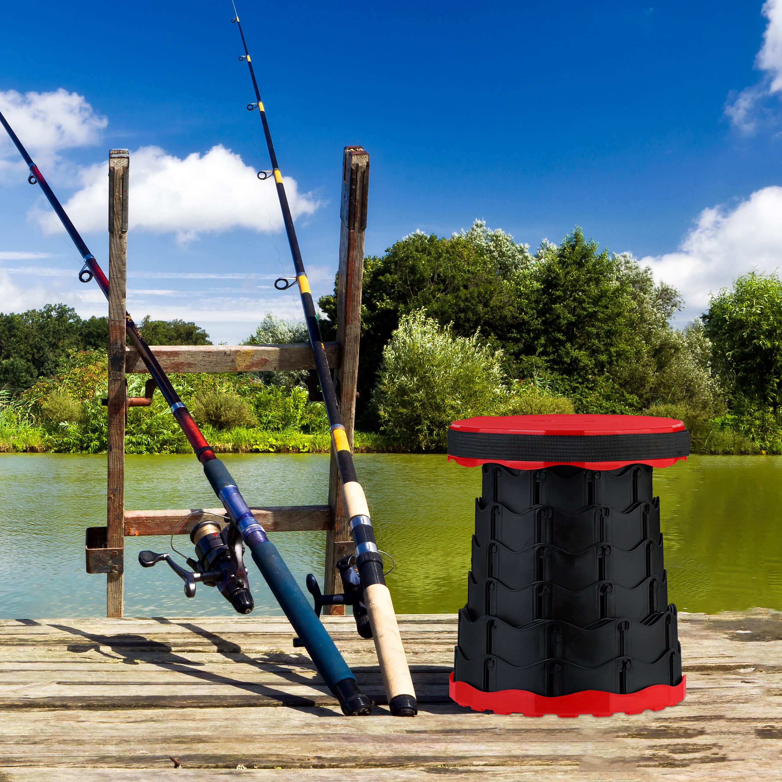 relaxdays Campinghocker Teleskophocker Camping, Schwarz-Rot günstig online kaufen