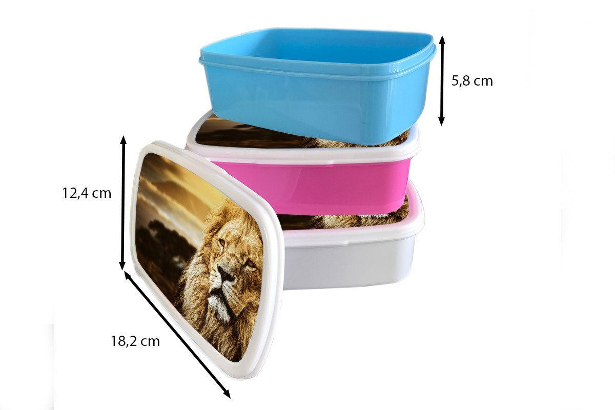Lunchbox (2-tlg), Afrika, und Mädchen Sonnenuntergang - - Kinder MuchoWow für Brotbox weiß Kunststoff, Brotdose, Erwachsene, für und Jungs Tier Wildes
