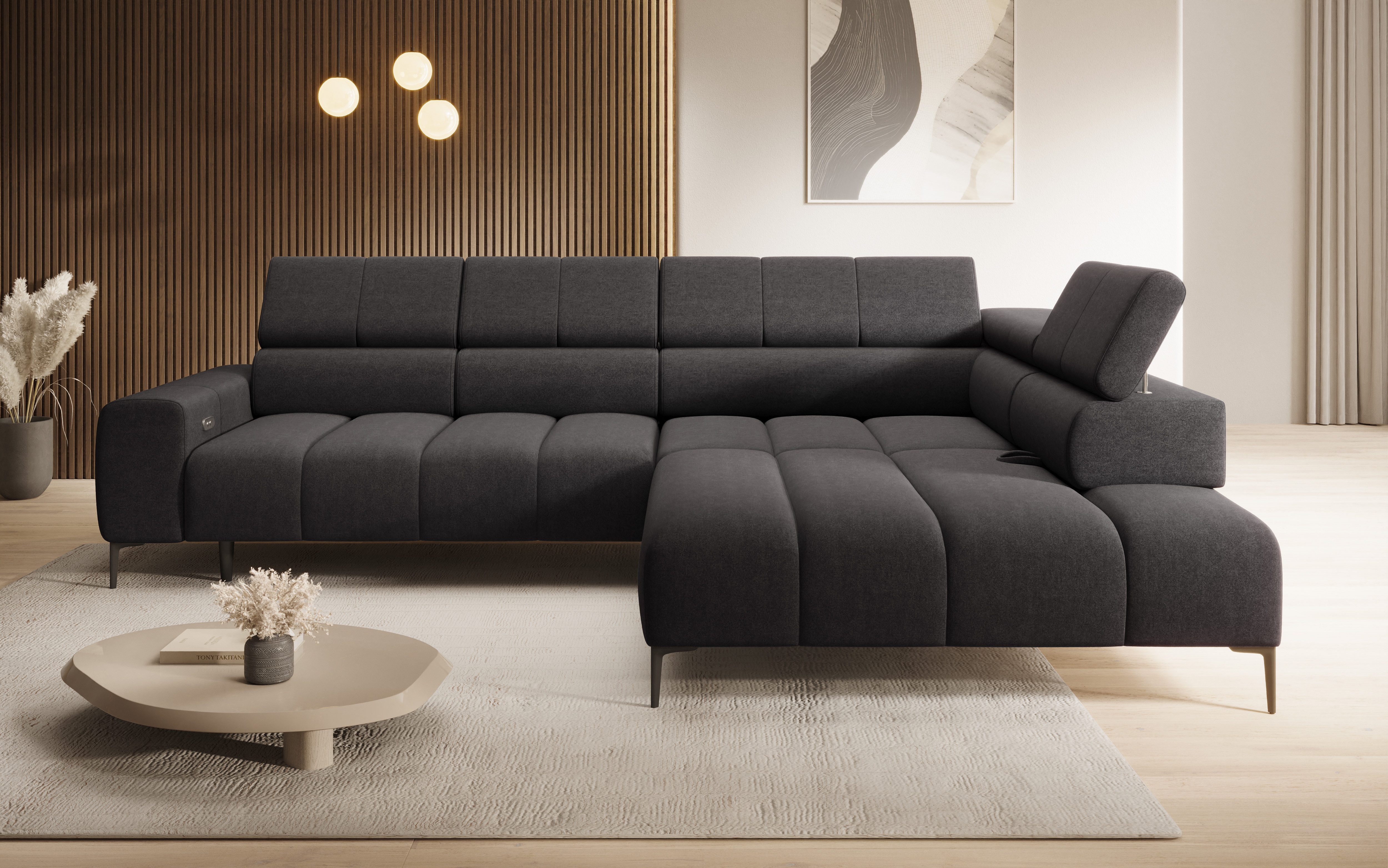 thematys Ecksofa MELLOW elektrisch 302 x 218 cm – mit elektrischem Sitzauszug