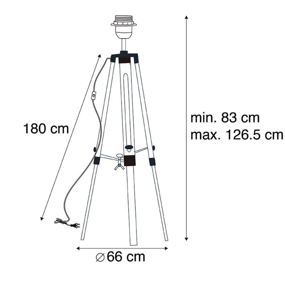 Qazqa Stehlampe Tripod, ohne Leuchtmittel, Warmweiß, QAZQA Stehlampe, e27, Schwarz, Holz, Industrie