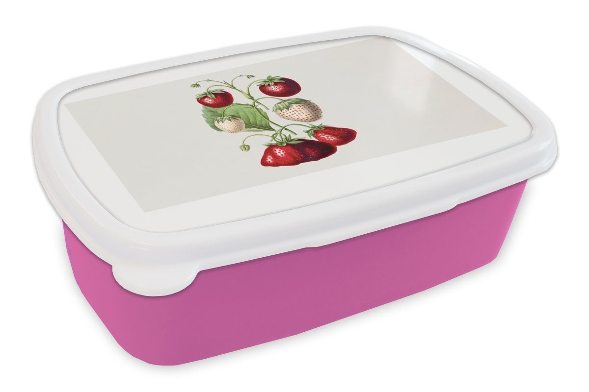 Gesund, MuchoWow Snackbox, für Kunststoff, Lunchbox Mädchen, Erdbeeren Brotbox (2-tlg), Obst Brotdose Erwachsene, - Kinder, rosa Kunststoff -