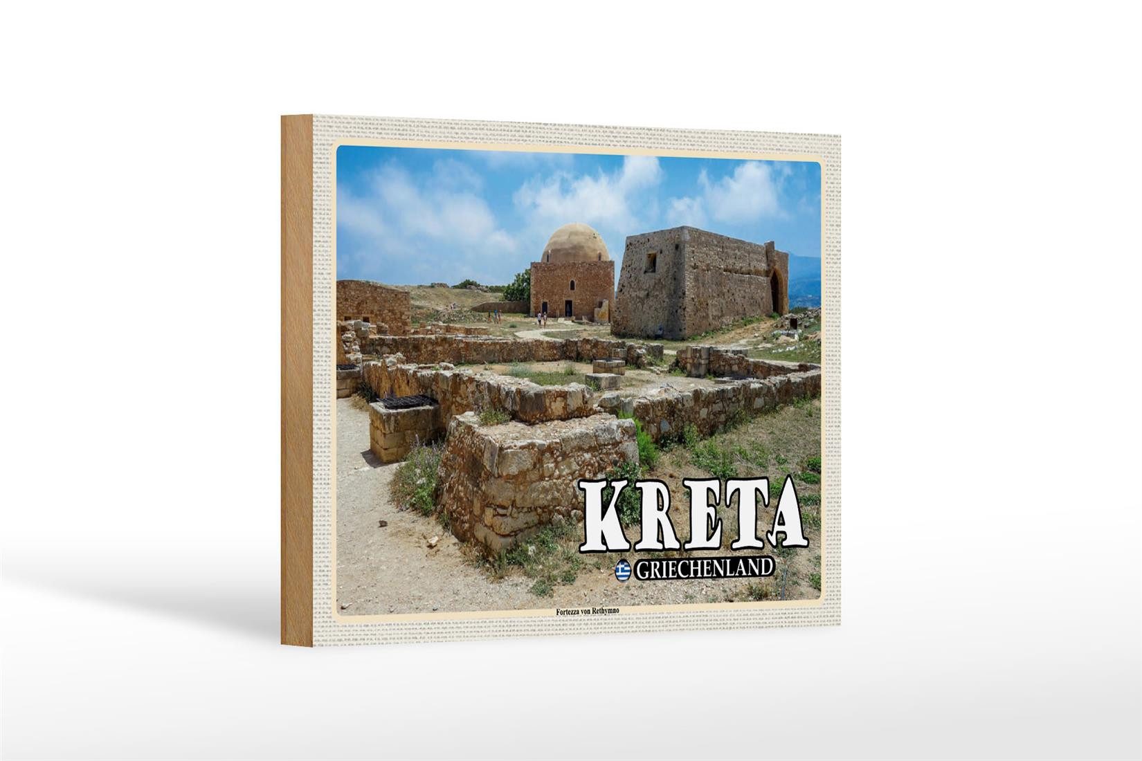 Holzbild Reise 18x12 cm Kreta Griechenland Fortezza von Rethymno