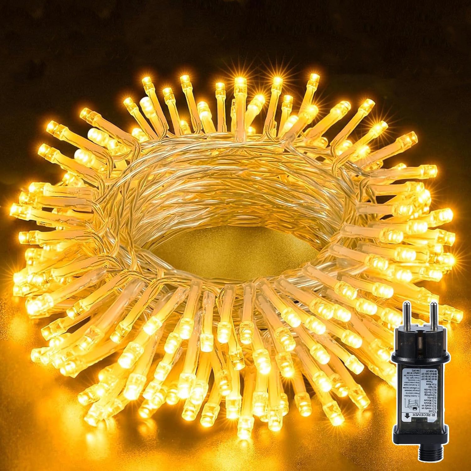 Quntis LED-Lichterkette 10-100M lichterkette weihnachtsbaum, weihnachtsdeko Innen/Außen, 8 Modi, mit Stecker, Weihnachtsbaum Deko für Weihnachten, Transparent