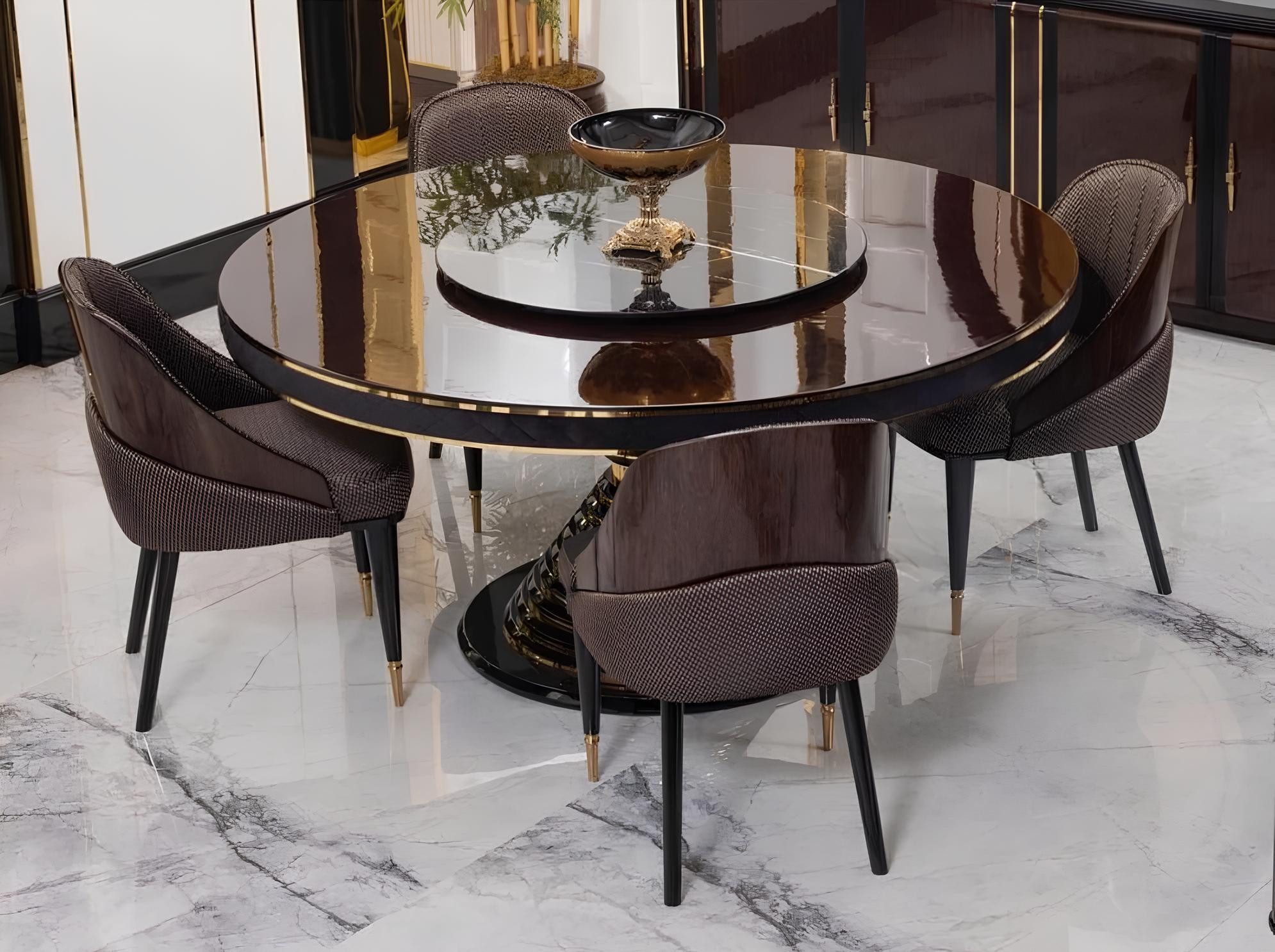 JVmoebel Esstisch JVMoebel runder Holztisch in Blau mit bequemen Stühlen (Set, Tisch, 4x Stuhl)