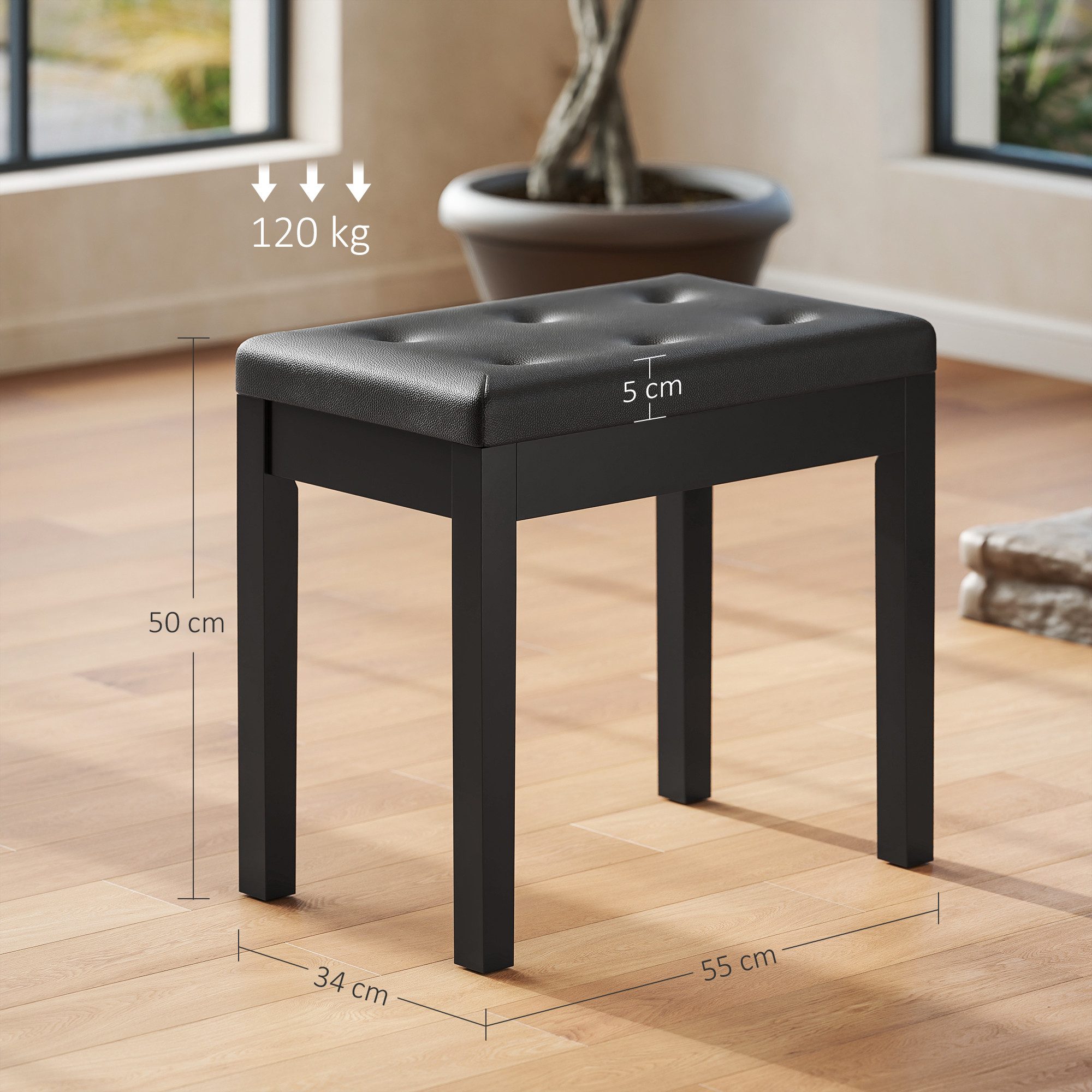 HOMCOM Klavierbank Klavierhocker mit Stauraum, Holzbeine Pianobank (Pianobank, 1-St., Klavierhocker), Kunstleder, Schwarz, 55 x 34 x 50 cm – Bild 3 von 5