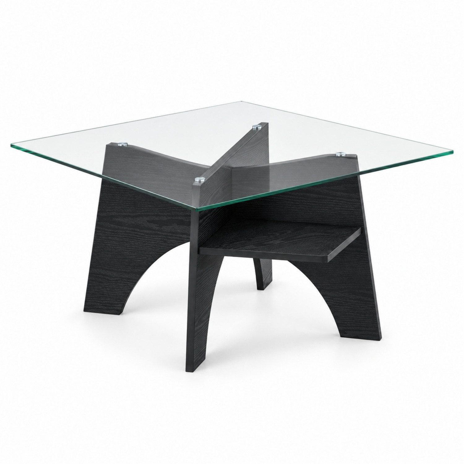 ANYSUN Couchtisch Couchtisch Glas 80x80 cm, quadratisch, mit Ablagefach, Holzoptik, Sicherheitsglas, 2 offene Fächer, bis 120 kg, für Wohnzimmer & Sofa