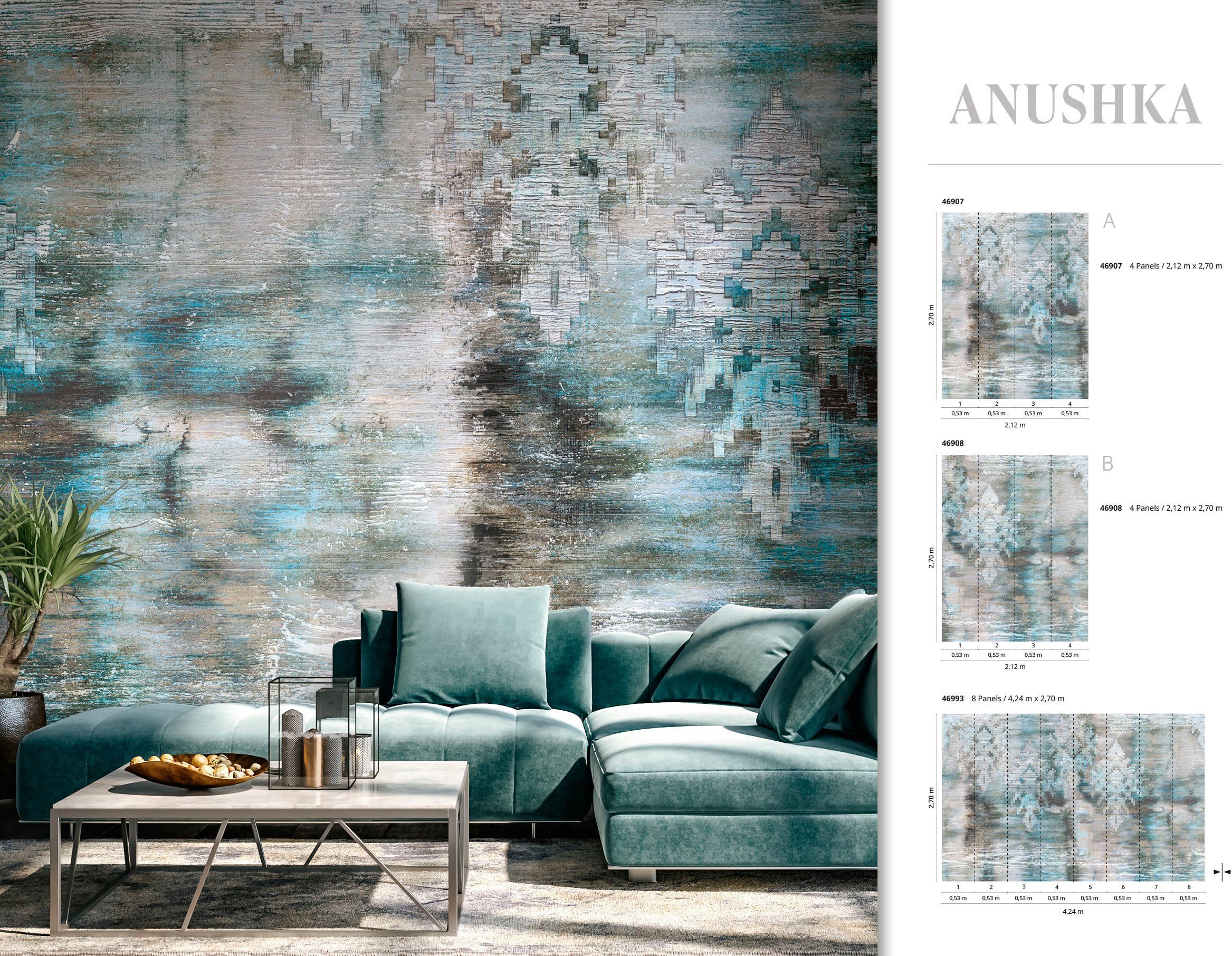 Marburg Fototapete Anushka, glatt, matt, für Schlafzimmer Wohnzimmer Küche Vliestapete moderne blau-grau