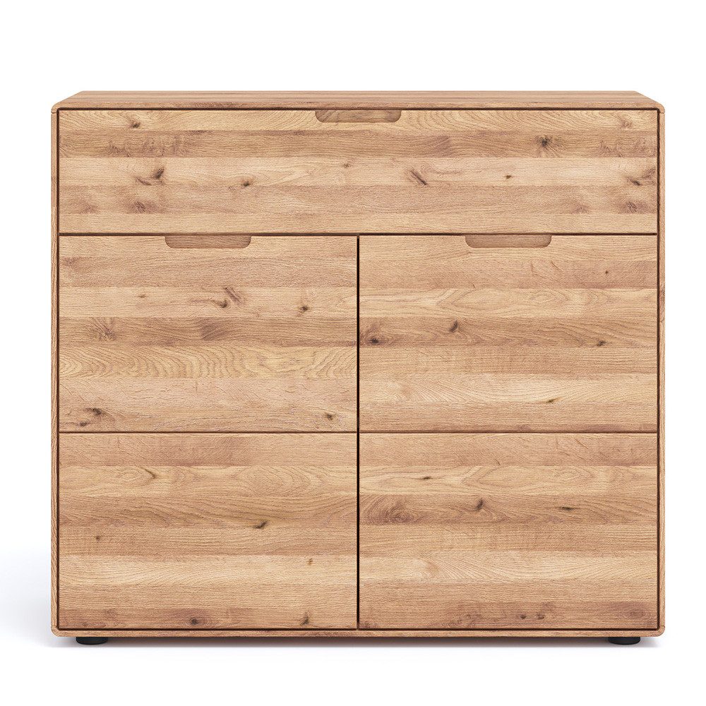 Lomadox Kommode WISLA-69, Massiv Wildeiche geölt, 100 cm, Griffeinfräsung, Softclose, montiert