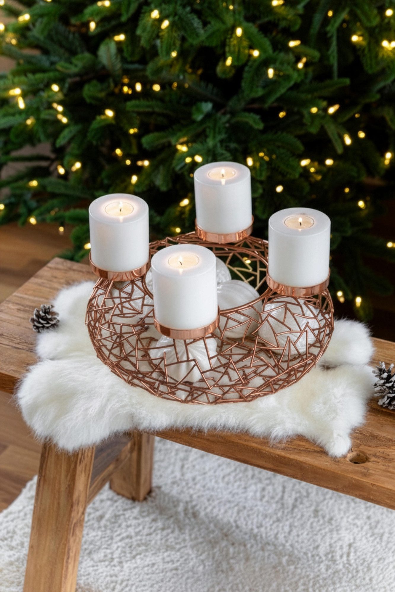 EDZARD Adventskranz Milano, (34 cm) Kerzenhalter für 4 Stumpenkerzen á Ø 8 cm, vernickelt