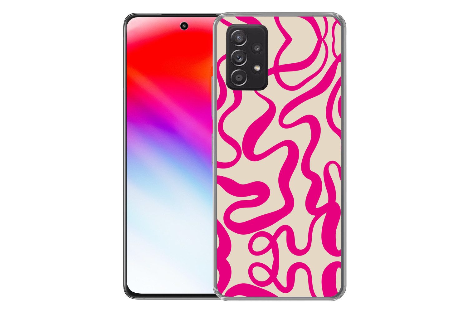 MuchoWow Handyhülle für Samsung Galaxy A53 5G Linien - Rosa - Beige - Abstrakt - Minimalis, Phone Case, Silikon, Schutzhülle Dünn