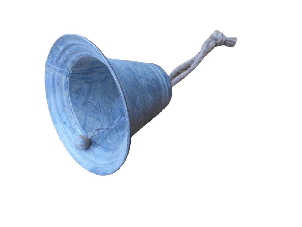 Hängedekoration Deko-Glocke Glockenschelle, Zinkblech grau Seilkordel 14 cm