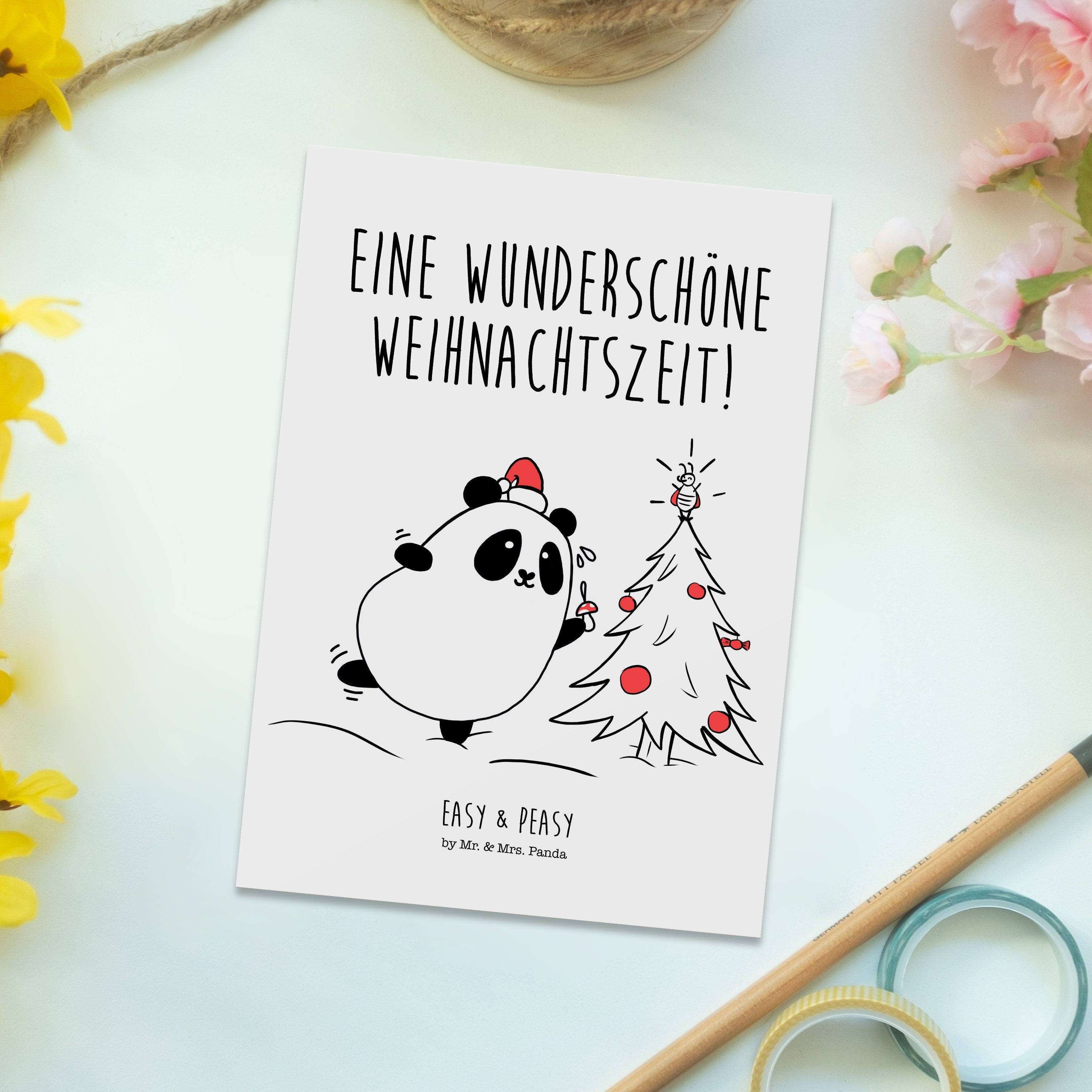Mr. & Mrs. Panda Postkarte Weiß - & Weihnachtszeit Easy - Grußkarte, Geschenk, Peasy Geschenkkar