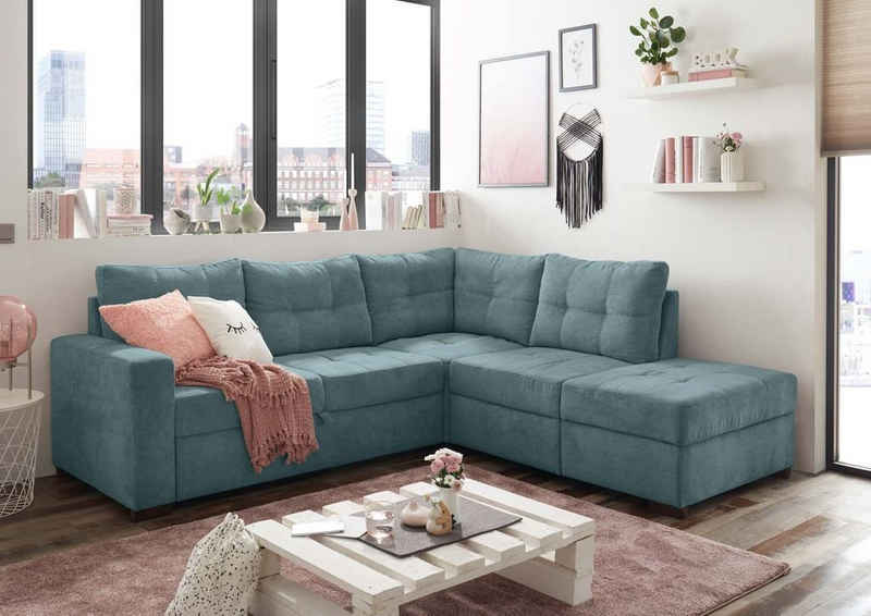 ED EXCITING DESIGN Ecksofa, Adone Ecksofa 234 x 213 cm mit Liegefunktion Sofa Couch Eckcouch Grün