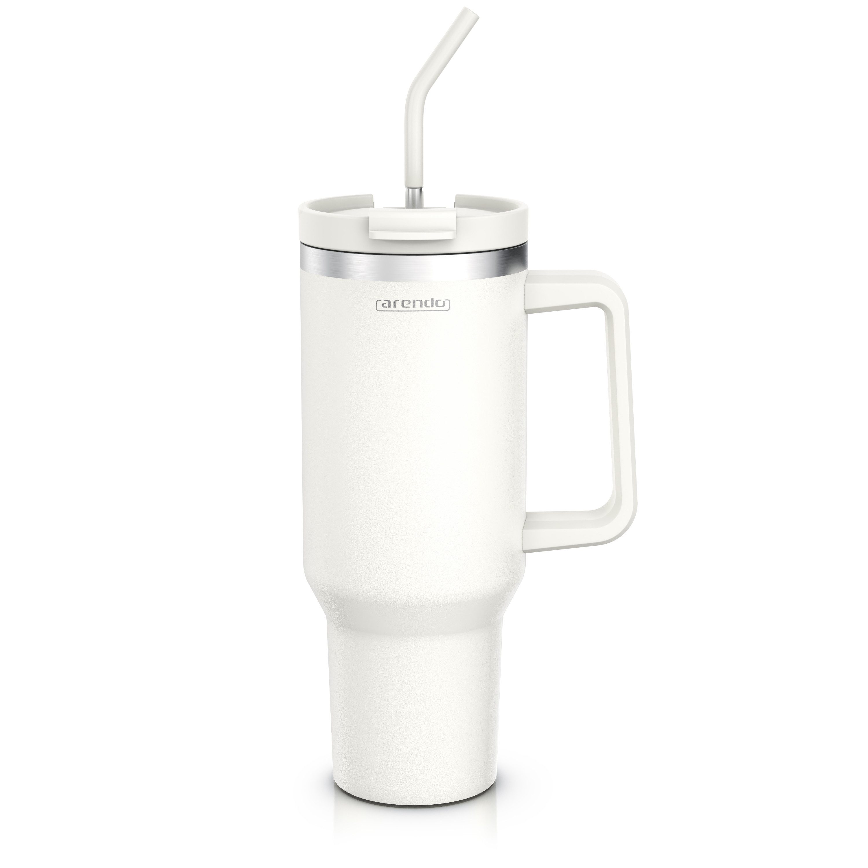 Arendo Thermobecher Tumbler 1200 ml, Becher mit Deckel, Henkel und Strohhalm, Thermal Mug, 1-tlg., Edelstahl, doppelwandig, Vakuumgehäuse aus Edelstahl, luftdichter Verschluss