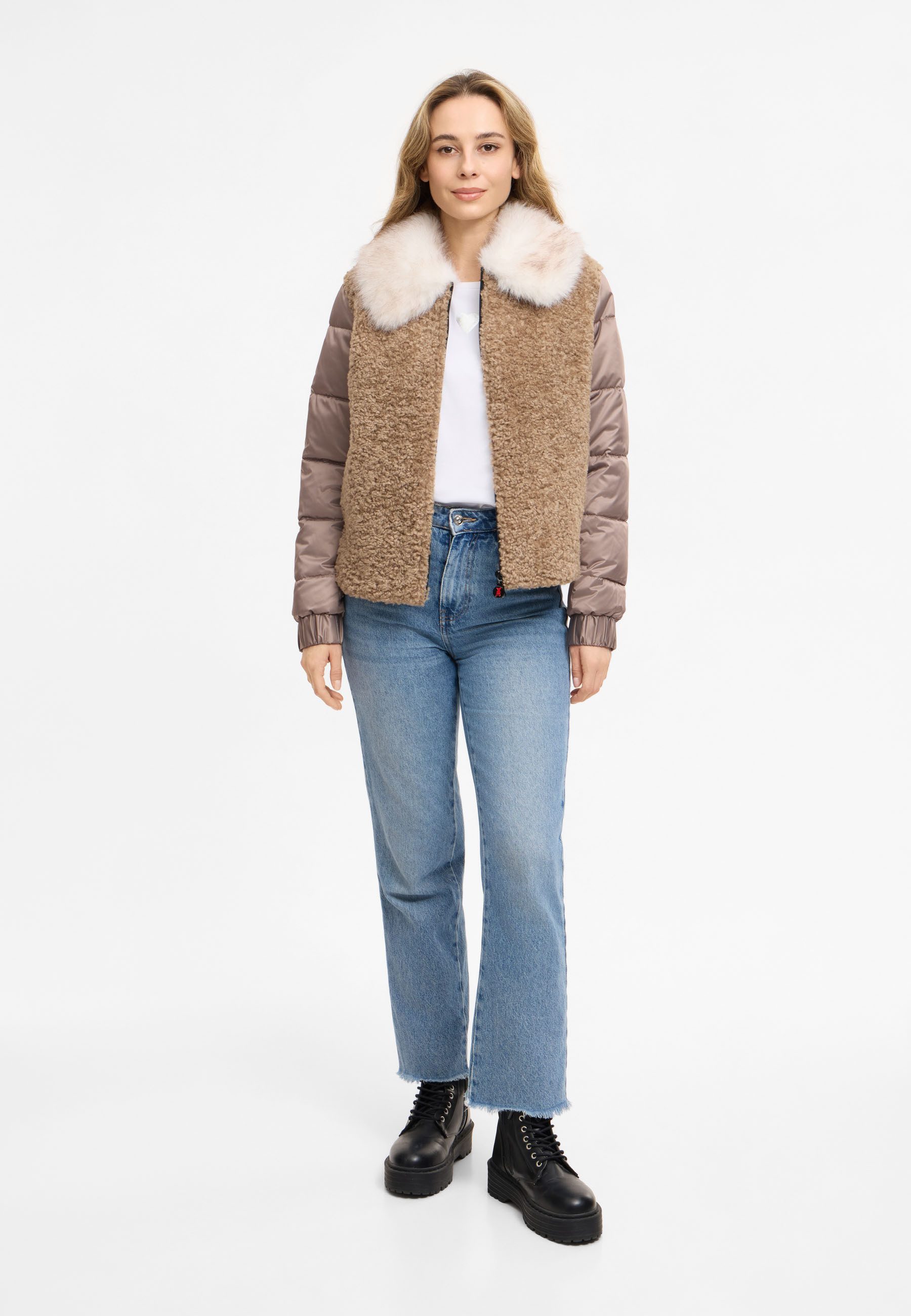 Frieda & Freddies Winterjacke Frieda & Freddies Materialmix-Jacke mit Webpelzkragen