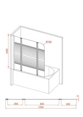 Marwell Badewannenfaltwand BLACK LINES, Einscheibensicherheitsglas, (3 tlg), mit Sichtschutz, Breite: 125 cm