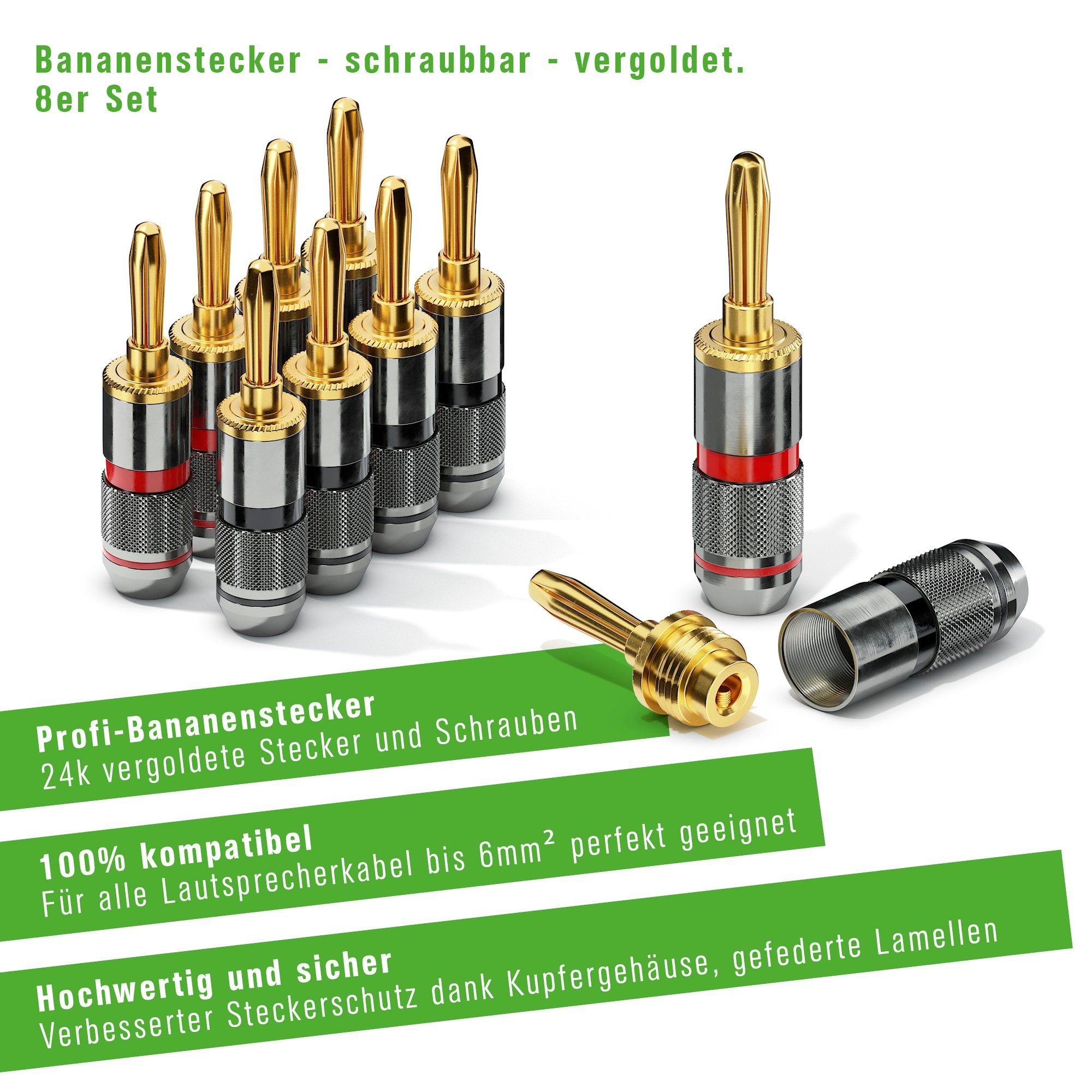 conecto conecto CC50641 Bananenstecker High-End Professionell (100% Kupfer) Audio-Kabel