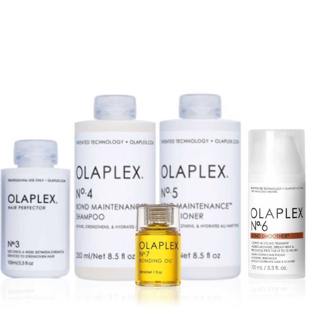 Olaplex Haarpflege-Set Olaplex Set - Hair Perfector No. 3 + Shampoo No. 4 + Conditioner No. 5 + Bond Smoother No. 6 + Bonding Oil No.7