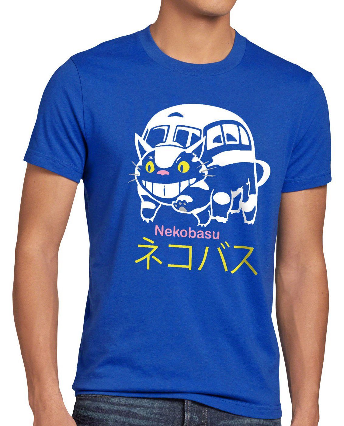 Katze Herren Ghibli Totoro Studio Katzenbus blau Tonarino Mein Bus Nachbar style3 T-Shirt Print-Shirt