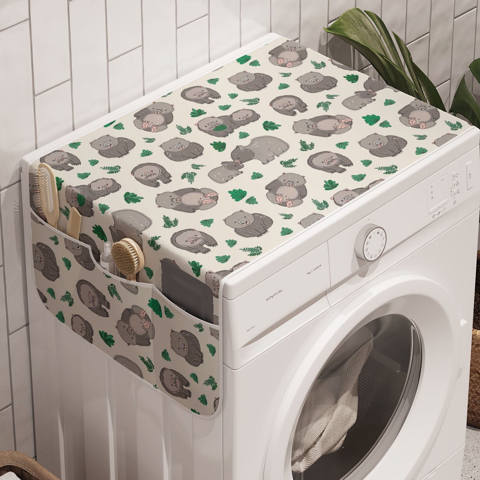 Waschmaschine für Badorganizer Abakuhaus Trockner, mit Tier Wombats Anti-Rutsch-Stoffabdeckung Blattpflanzen und