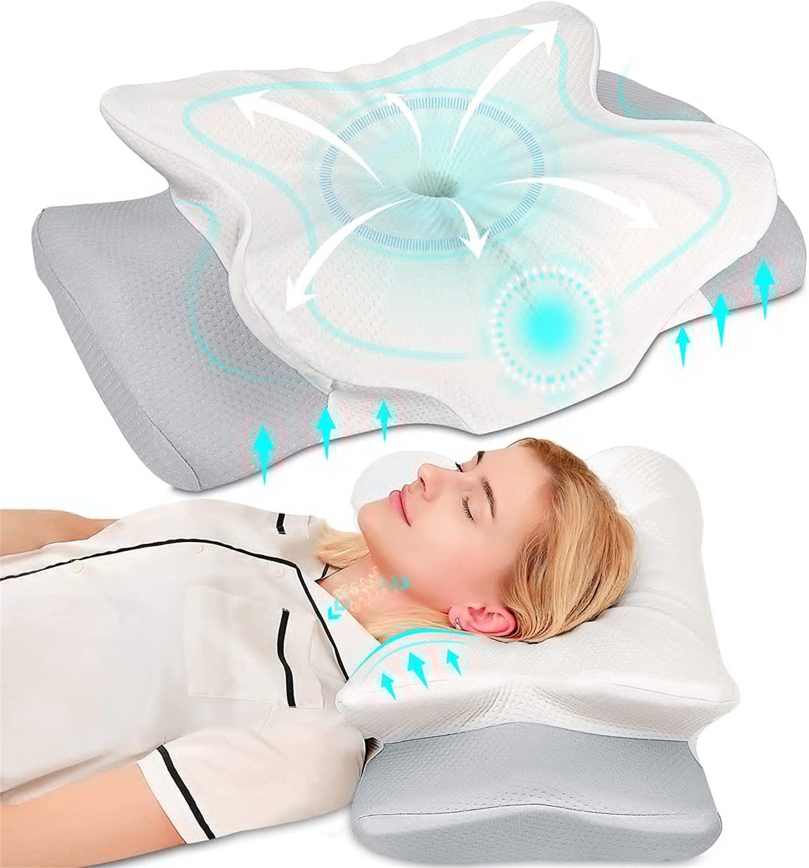 MOPUEA Kopfkissen Nackenstützkissen 60X38cm Kopfkissen aus Memory Schaum,Memory-Foam