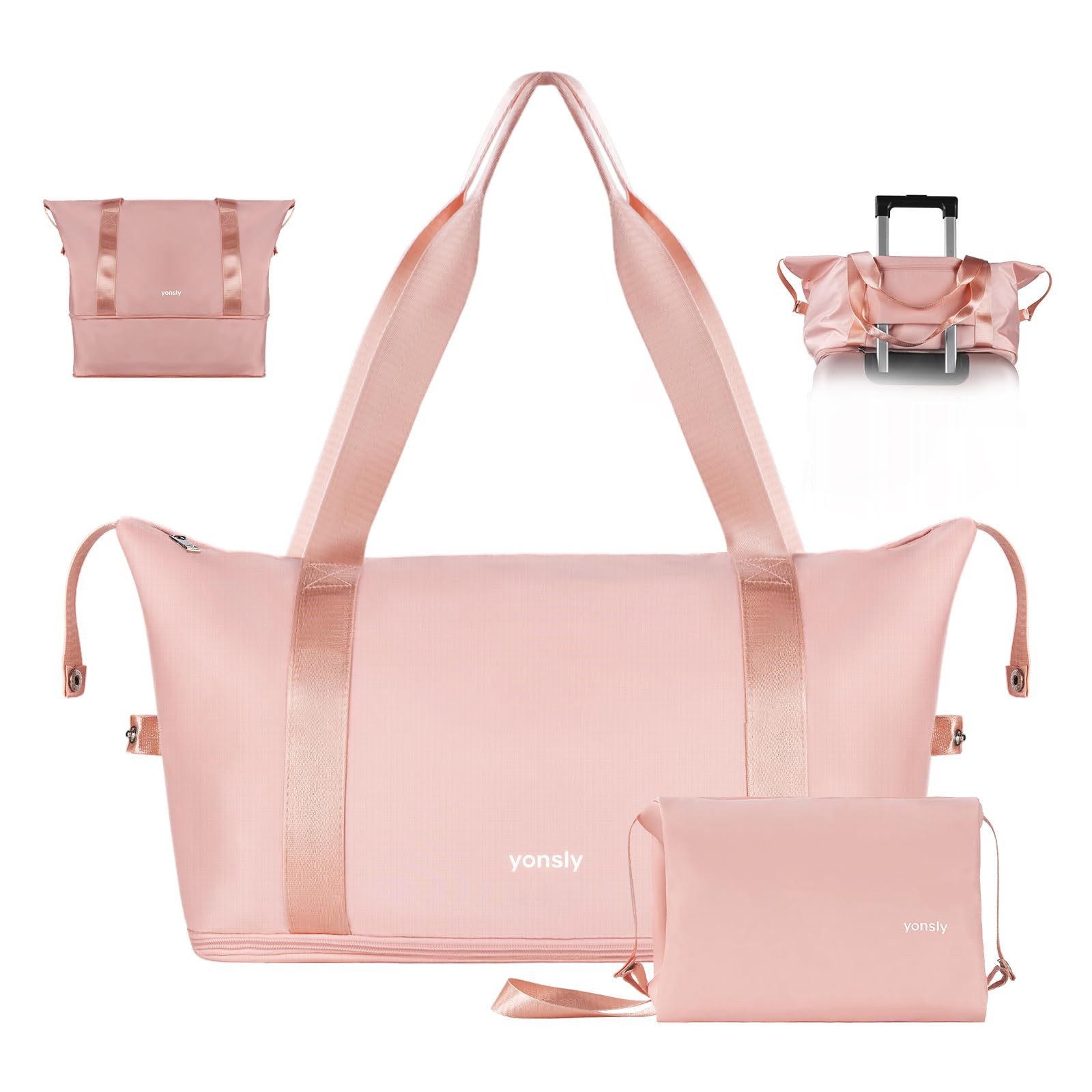 YONSLY Reisetasche Leichte Weekender-Reisetasche mit Kulturbeutel für (Spar-Set, Reisetasche + Kulturbeutel), Erweiterbar, mit Trolleygurt, Nylon-Gewebe, waschbar und leicht
