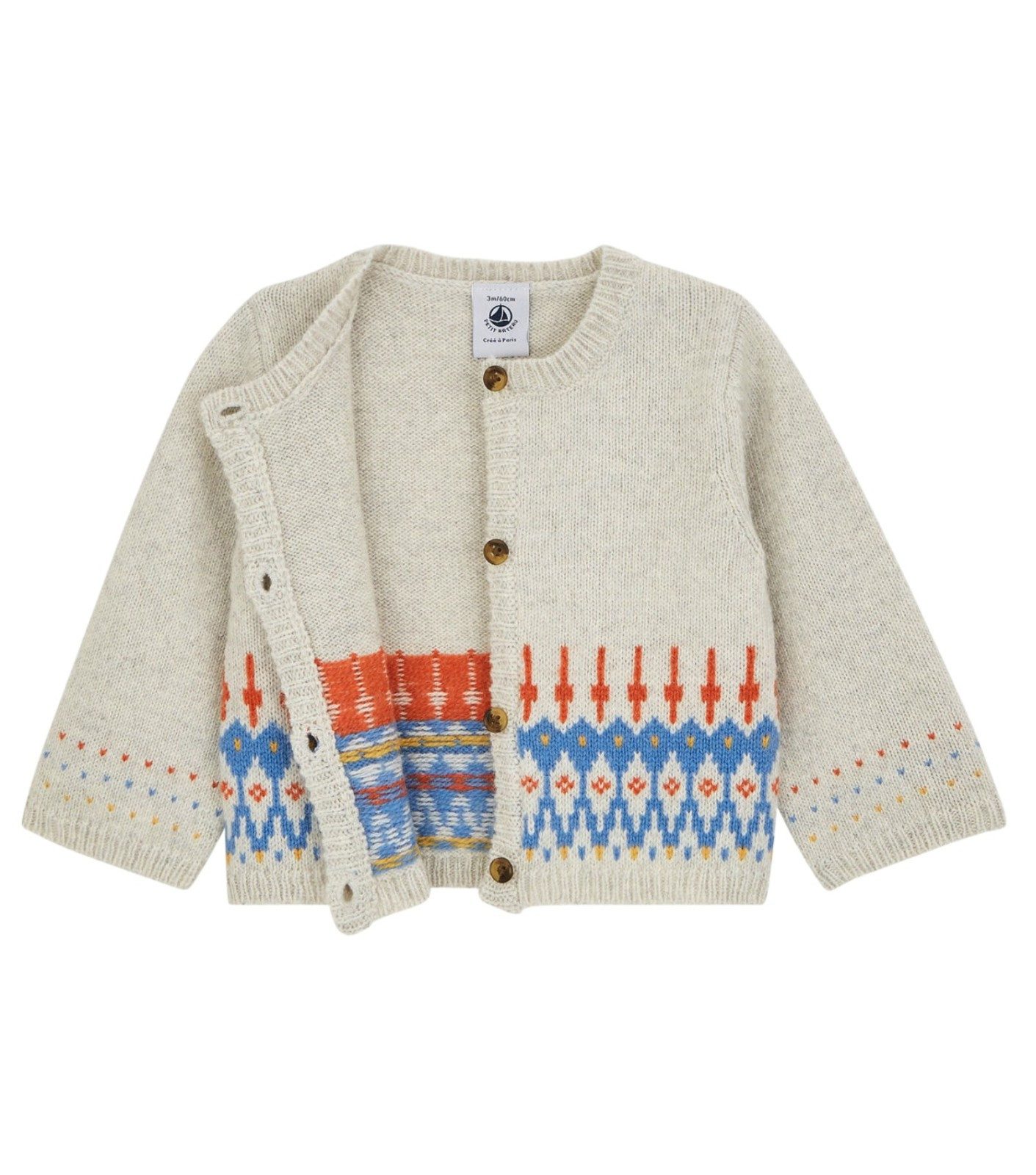 Petit Bateau Strickjacke Petit Bateau Baby Strickjacke Cardigan beige Jacquard Muster