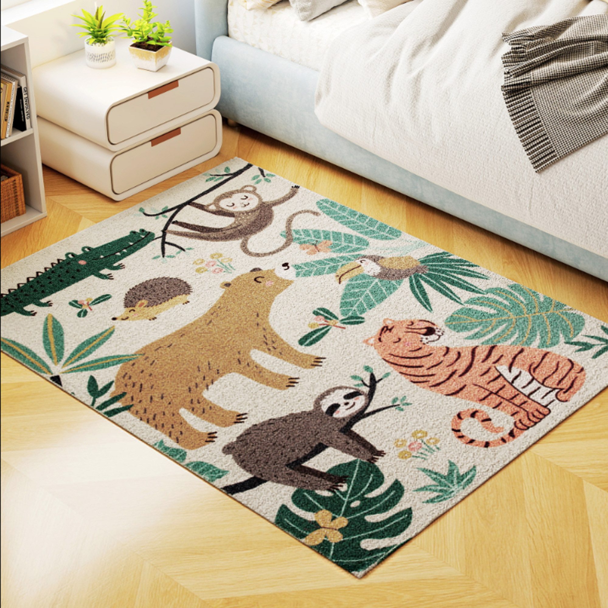 ibettertec Kinderteppich Kinderteppich 140x200cm Beige mit Dschungel Motiven, Kurzflor Kinderteppich 140x200cm Beige