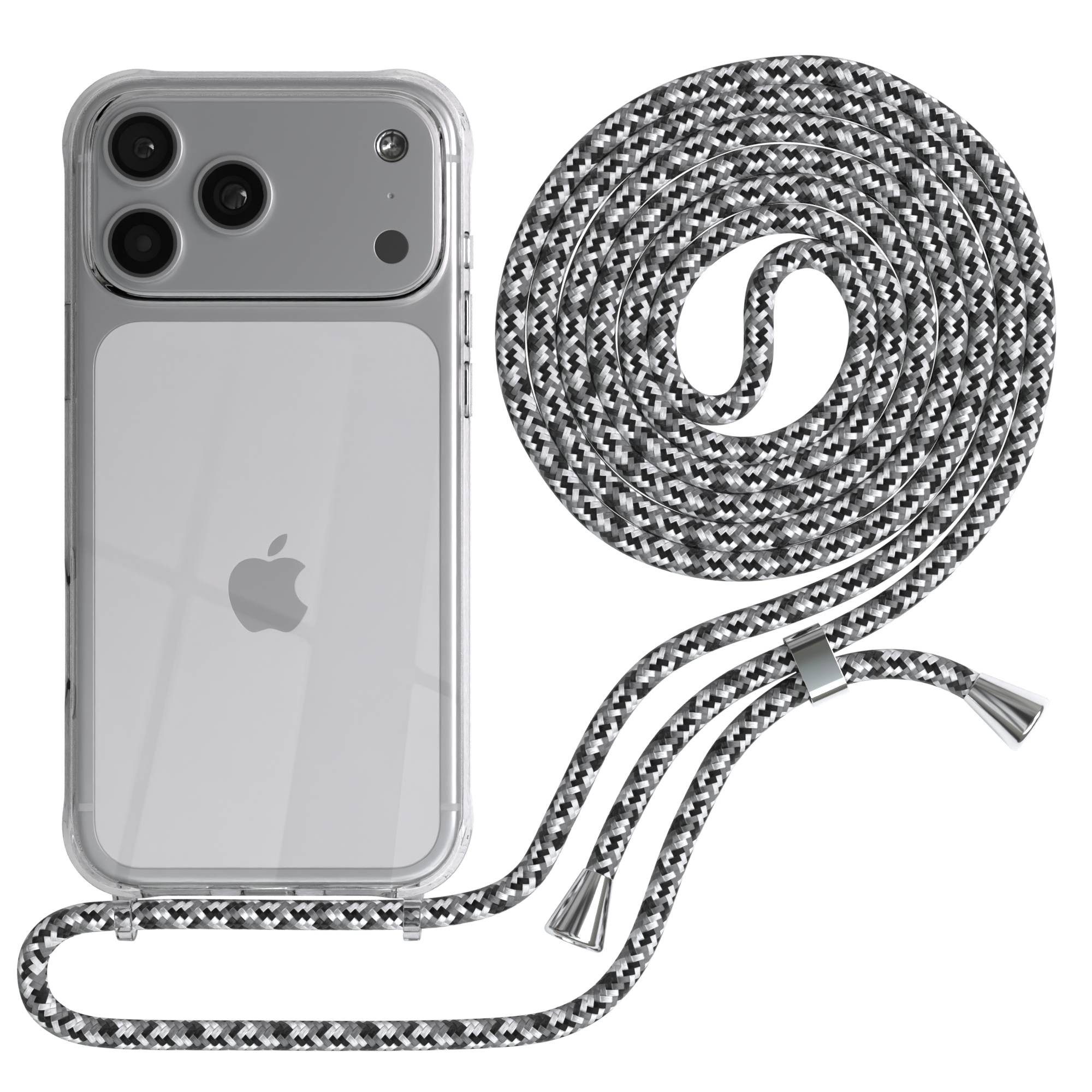 EAZY CASE Handykette Hülle mit Kette für Apple iPhone 17 Pro Max 6,9 Zoll, Kette zum Umhängen mit Umhängeband mit Riemen Schwarz Camouflage