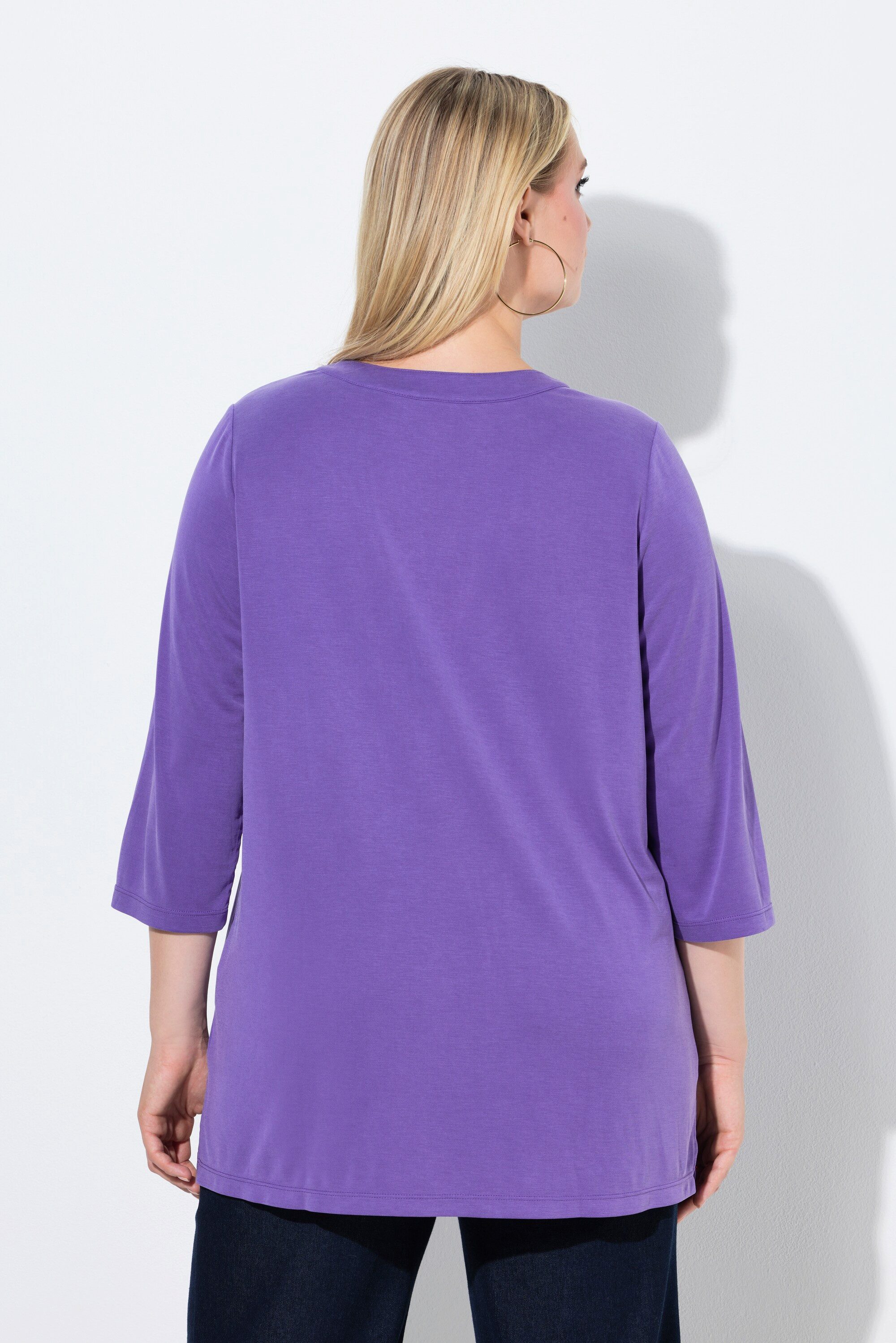 Ulla Popken Longshirt Tunika-Shirt A-Linie Tunika-Ausschnitt 3/4-Arm