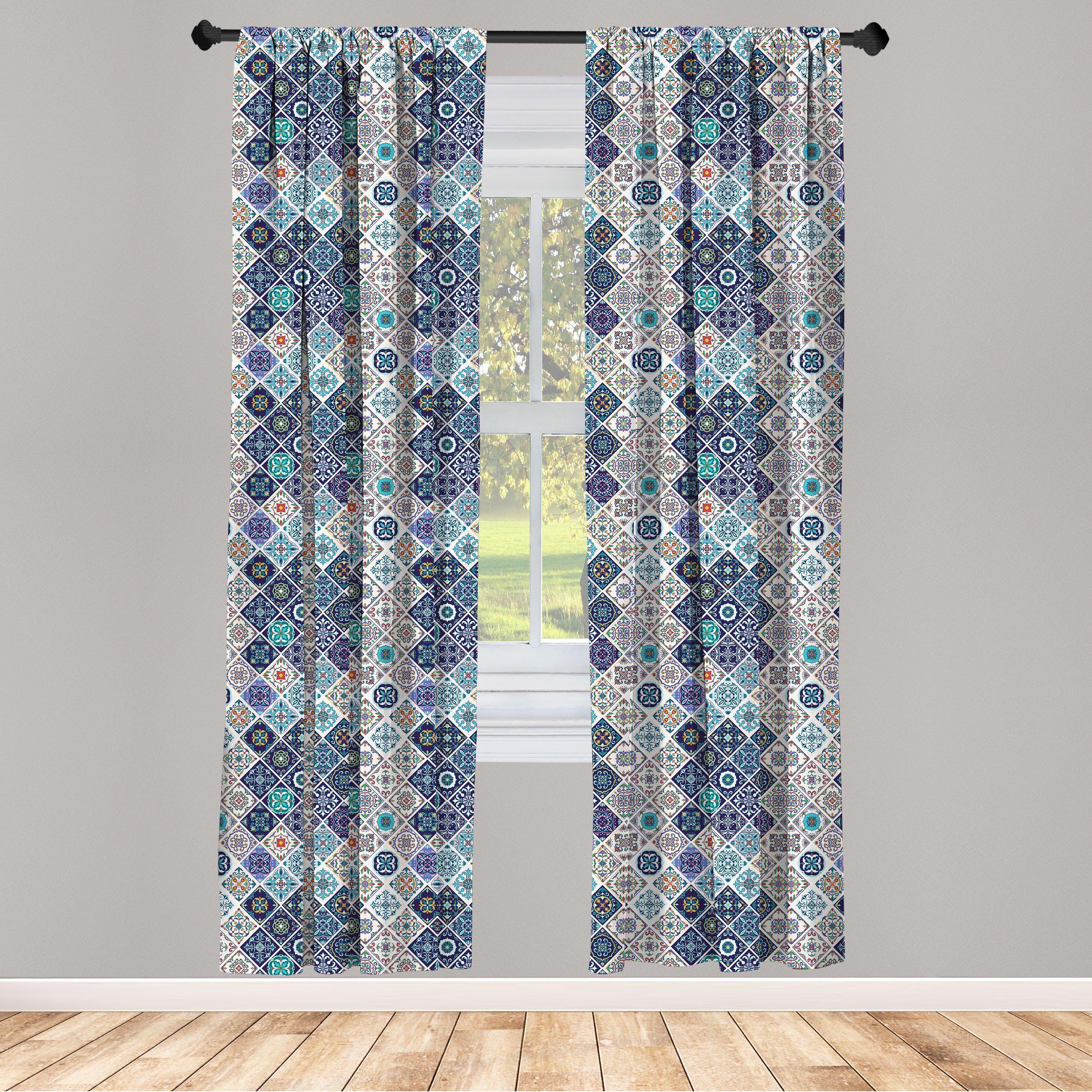 Gardine Vorhang für Wohnzimmer Schlafzimmer Dekor, Abakuhaus, Microfaser, traditionell Portugiesisch Retro Tile | Fertiggardinen