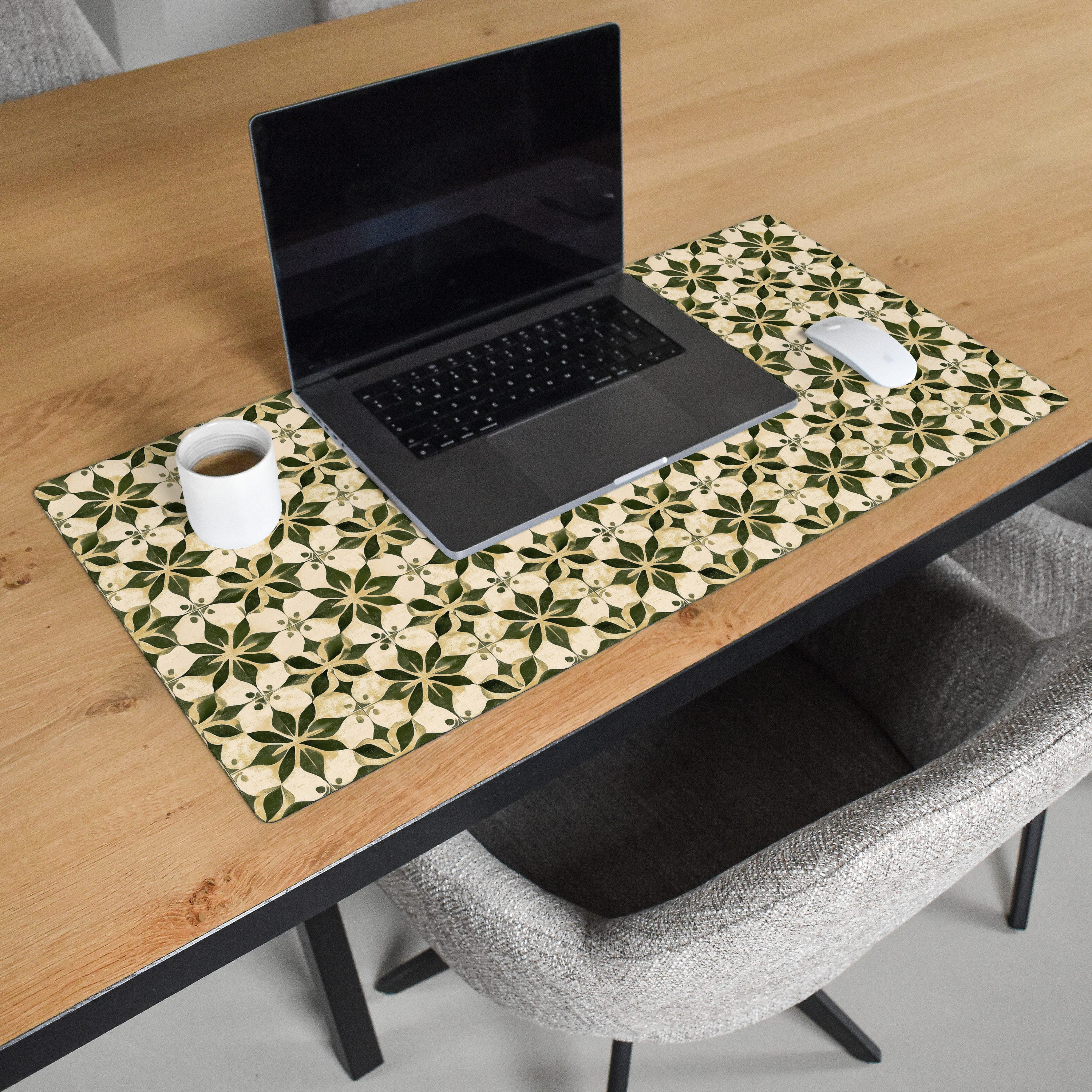 MuchoWow Gaming Mauspad Fliese - Muster - Grün (1-St), Gaming Mauspad XXL, Schreibtischunterlage, Desk Mat Groß, 80x40 cm