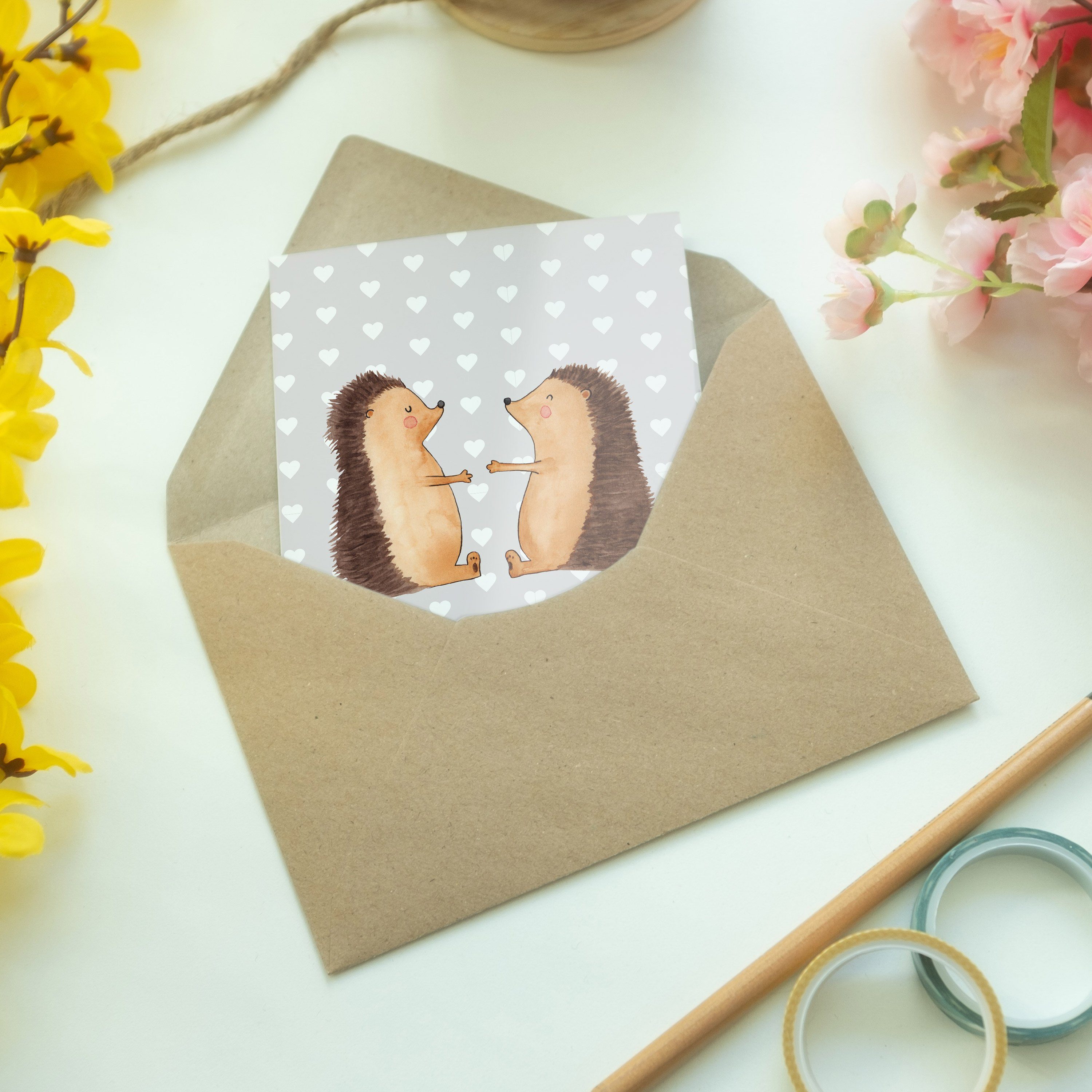 Klappkarte, Liebe - Hochzeitskarte, Grußkarte & Ein - Mrs. Pastell Geschenk, Mr. Grau Igel Panda
