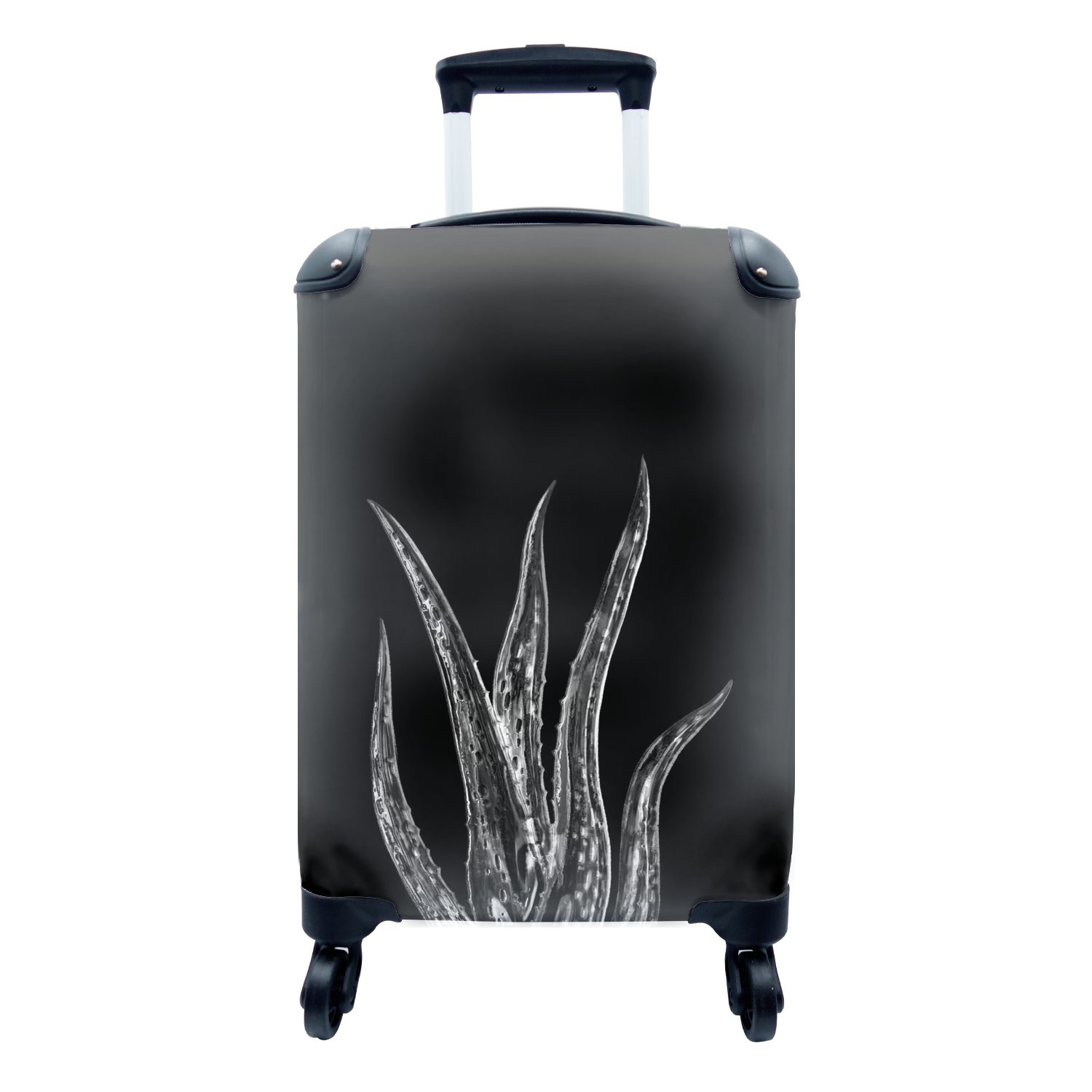 MuchoWow Handgepäckkoffer Blätter einer Aloe vera Pflanze auf schwarzem Hintergrund -, 4 Rollen, Reisetasche mit rollen, Handgepäck für Ferien, Trolley, Reisekoffer