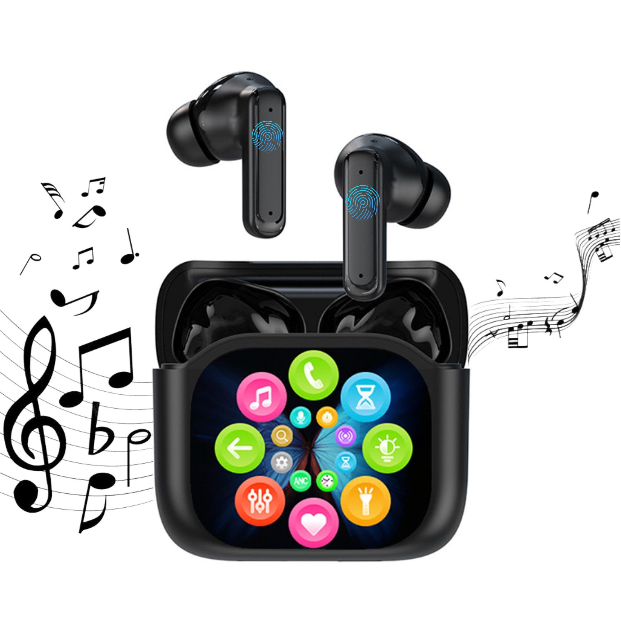 ibettertec Bluetooth Kopfhörer mit Touch Display Kopfhörer Kabellos In-Ear-Kopfhörer (Aktive Geräuschunterdrückung Eingebauter Buzzer den Kopfhörer suchen)