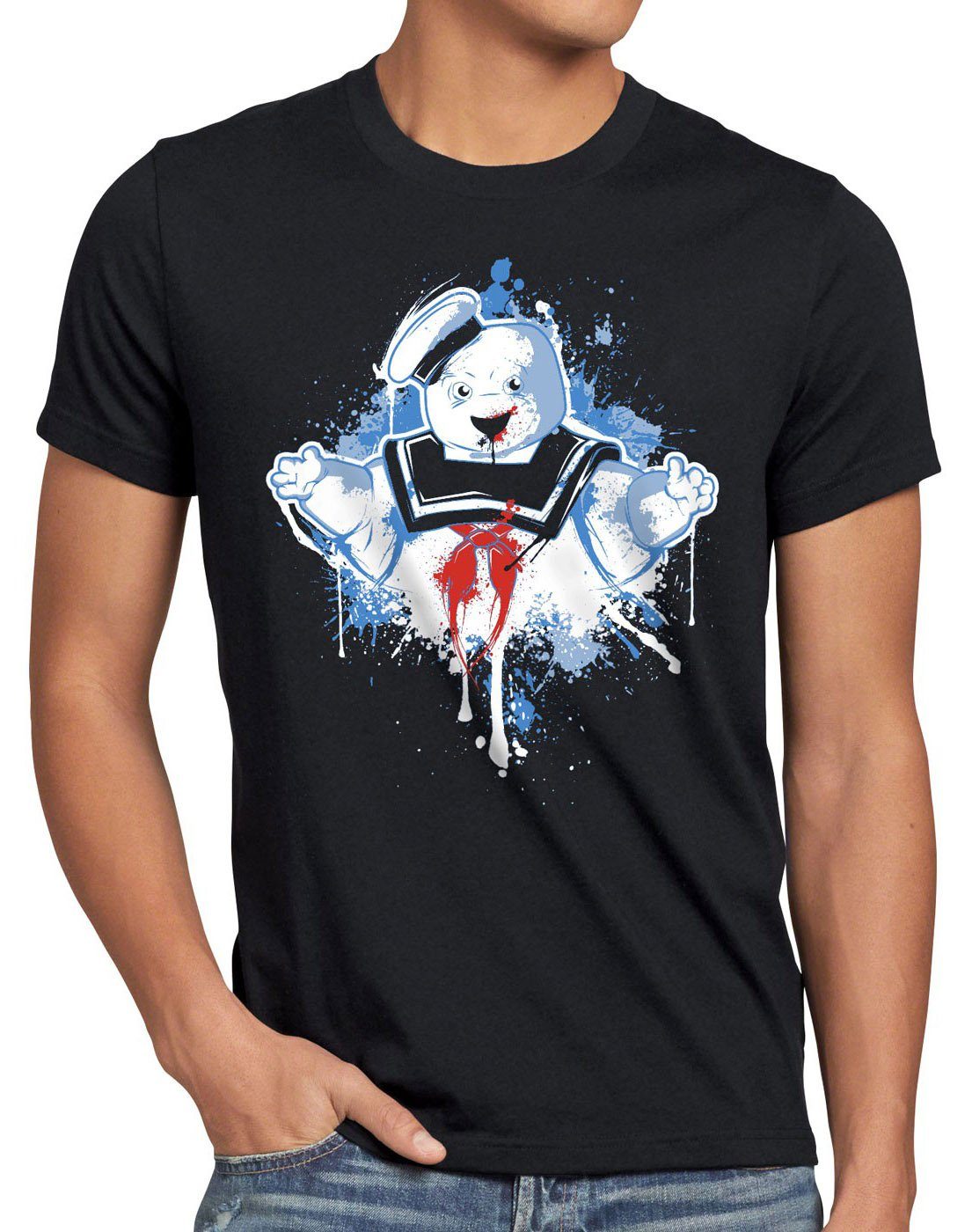 schaumzucker style3 kino Herren ghostbusters geisterjäger schwarz Marshmallow Print-Shirt T-Shirt