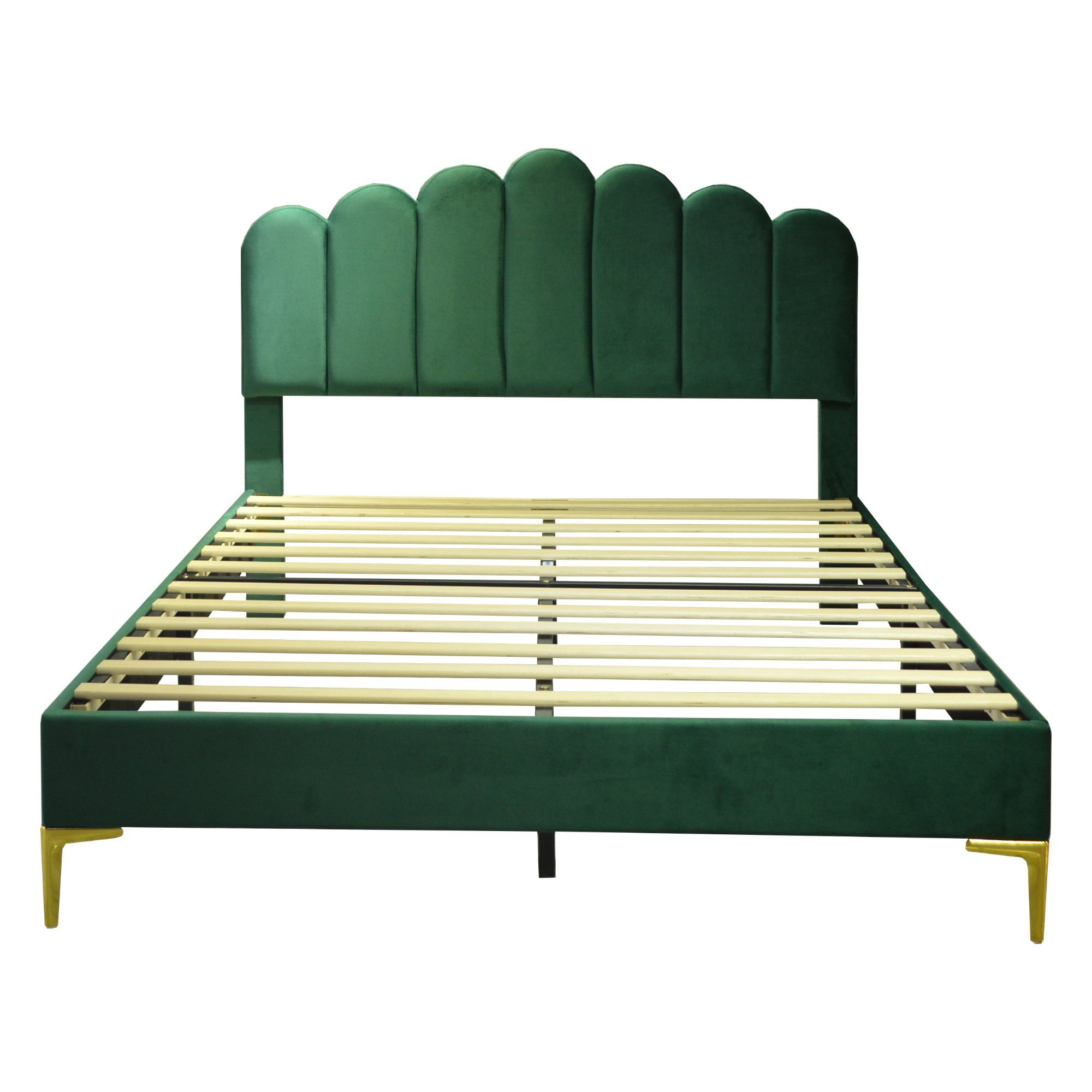 Polsterbett (Doppelbett 140 x 200 cm, ohne Matratze), mit Finger-Form & Verstellbares Kopfteil und Lattenrost, Samtstoff