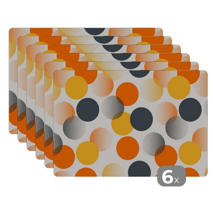 Platzset Tupfen - Design - Retro - Orange MuchoWow (6-St) Platzset Platzdecken Platzmatte Tischmatten Schmutzabweisend