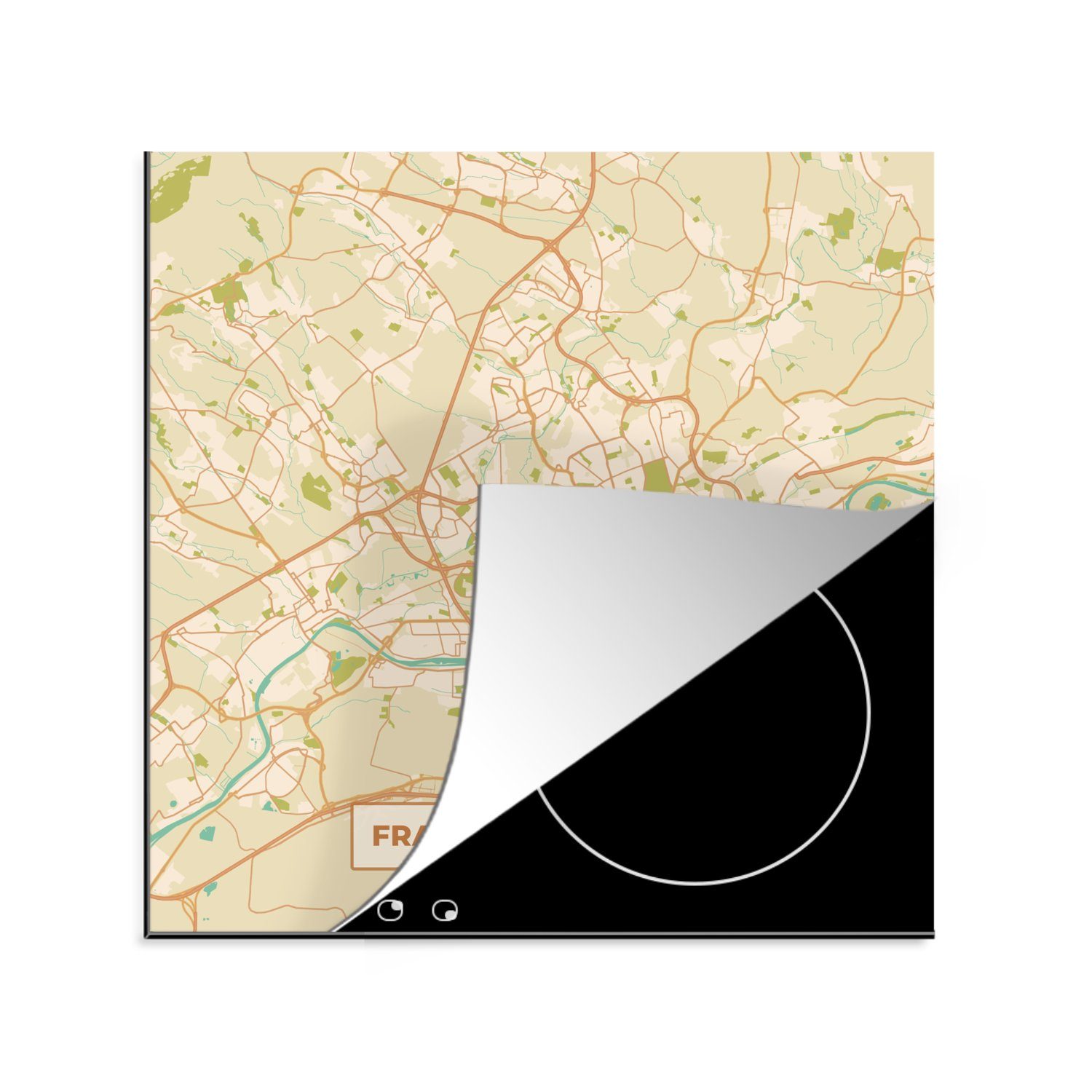 (1 Stadtplan, Karte Vinyl, Arbeitsplatte tlg), - Ceranfeldabdeckung, Herdblende-/Abdeckplatte für küche - - Vintage Main cm, am Frankfurt MuchoWow 78x78