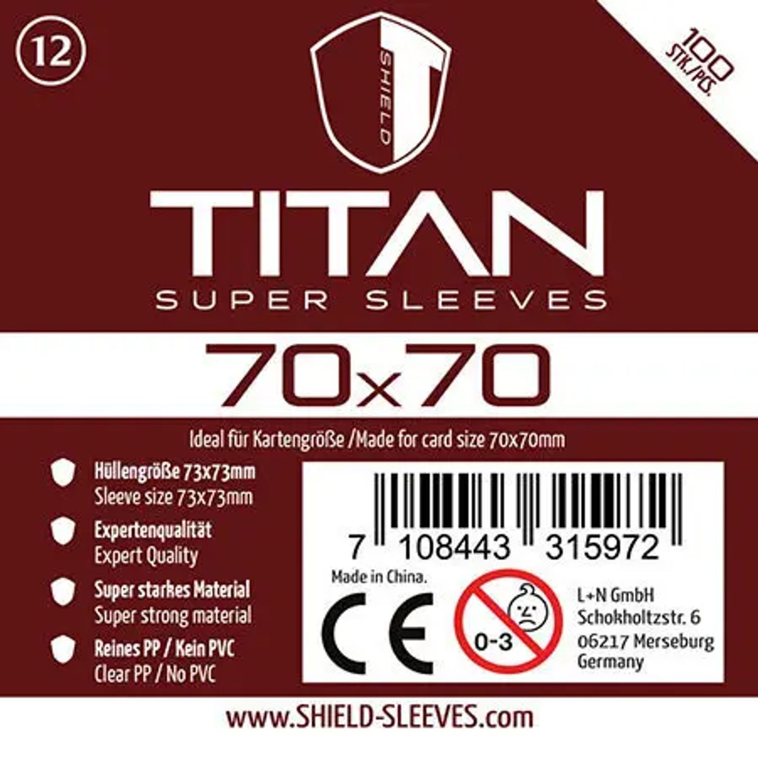 SHIELD Spiel Shield Titan 12 - 100 Super Sleeves für Kartengröße 70 x 70 mm