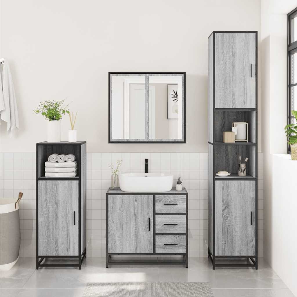 vidaXL Badezimmer-Set Waschbeckenunterschrank Grau Sonoma 65x33x60 günstig online kaufen