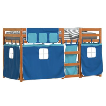 vidaXL Bett Etagenbett mit Vorhängen Blau 90x200 cm Massivholz Kiefer