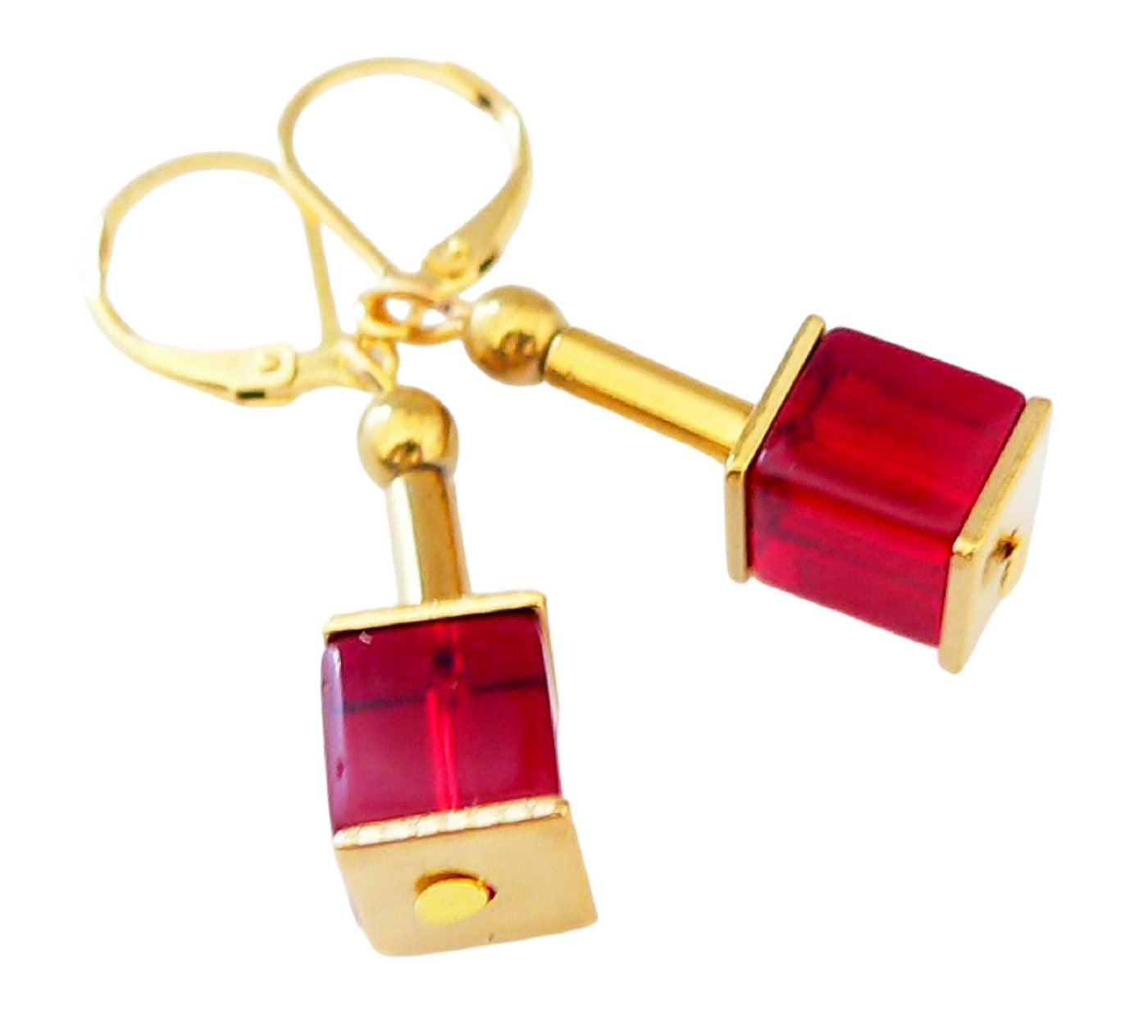 traumschmuck Paar Ohrhänger 106c-o Ohrringe Ohrhänger Würfel Glas rot dunkelrot goldfarben (Geschenk, Muttertag, Weihnachten, Geburtstag, Valentinstag, inkl Schmuckbox), Made in Germany