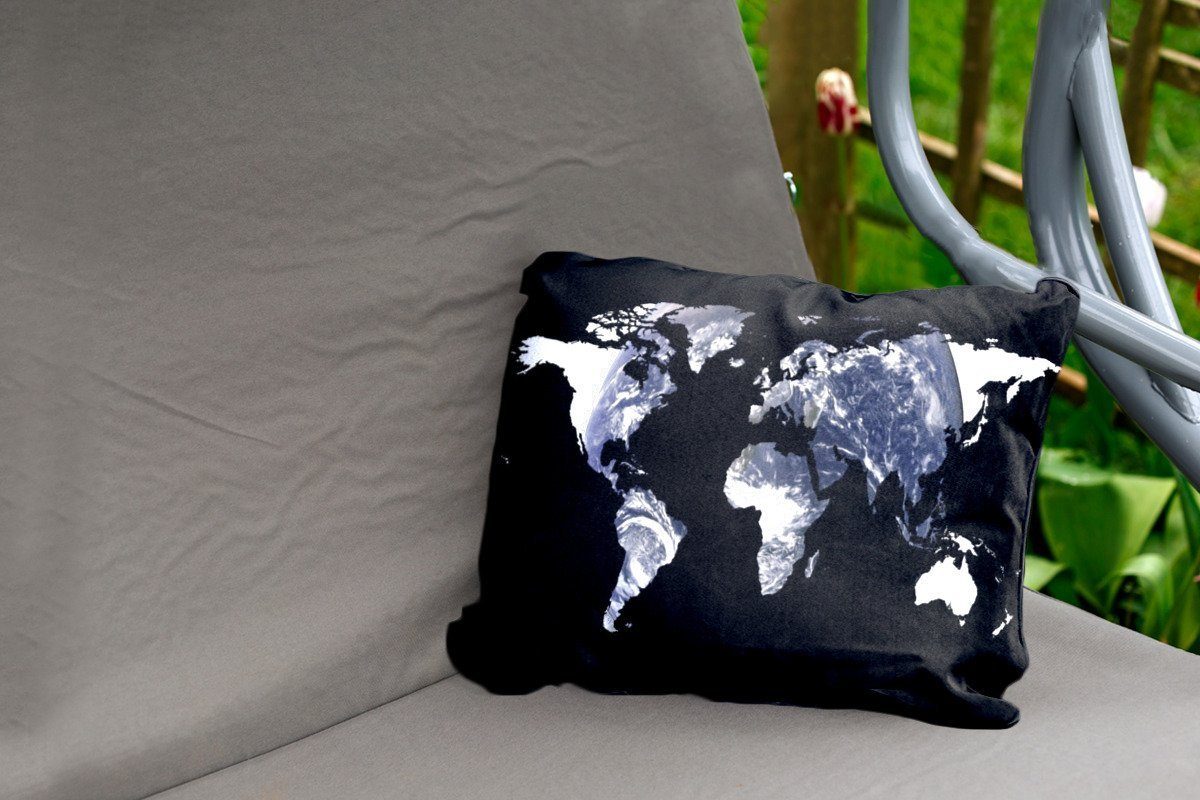 Globus, - Schwarz Dekokissen Outdoor-Dekorationskissen, - - Weiß MuchoWow Polyester, Dekokissenbezug, Kissenhülle Weltkarte