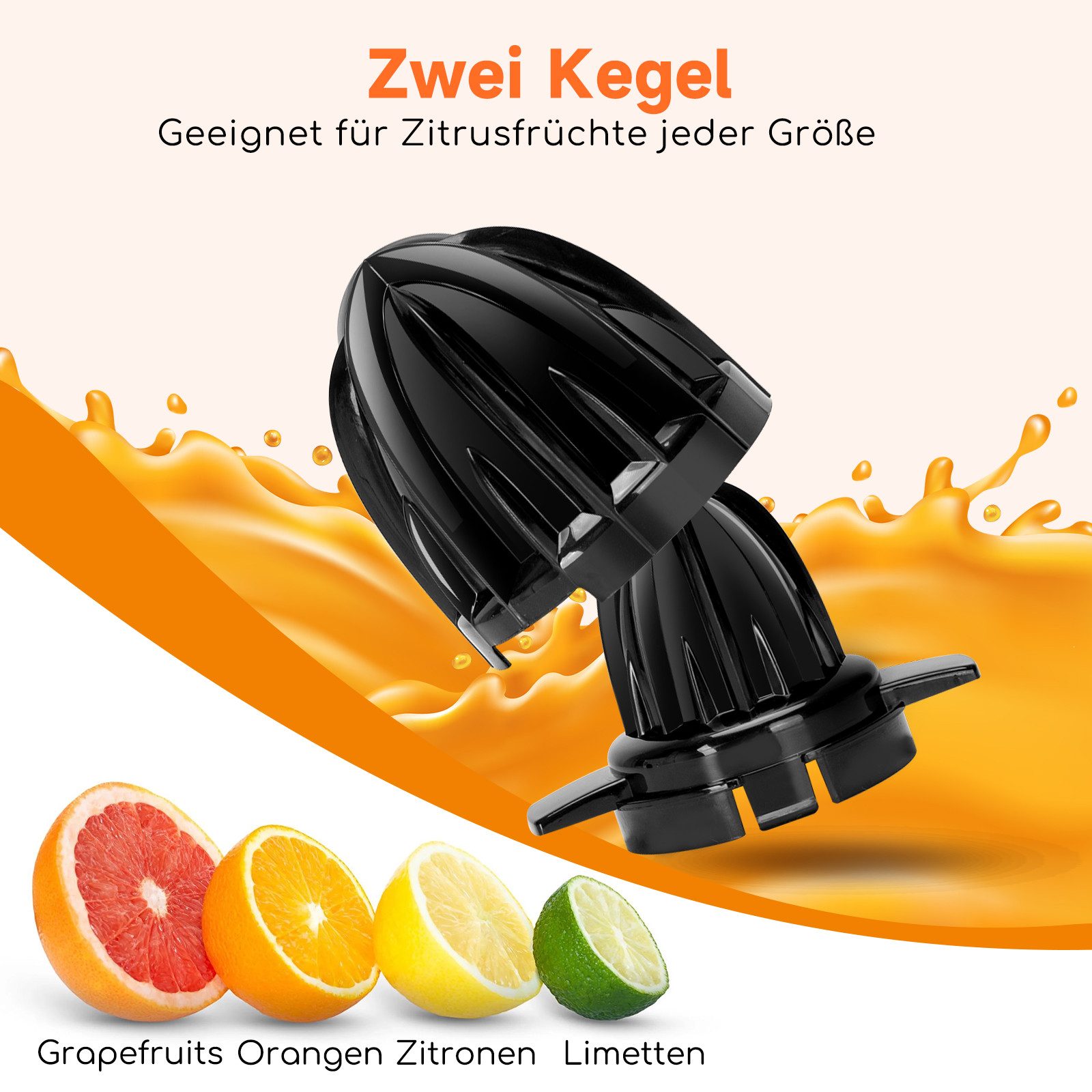 Aigostar Entsafter Saftpresse Elektrisch 2 Kegel, Orangenpresse, Zitruspresse, 40,00 W, Hohe Saftausbeute, Tropfsicherer Auslauf, 100% reiner Saft, BPA-frei