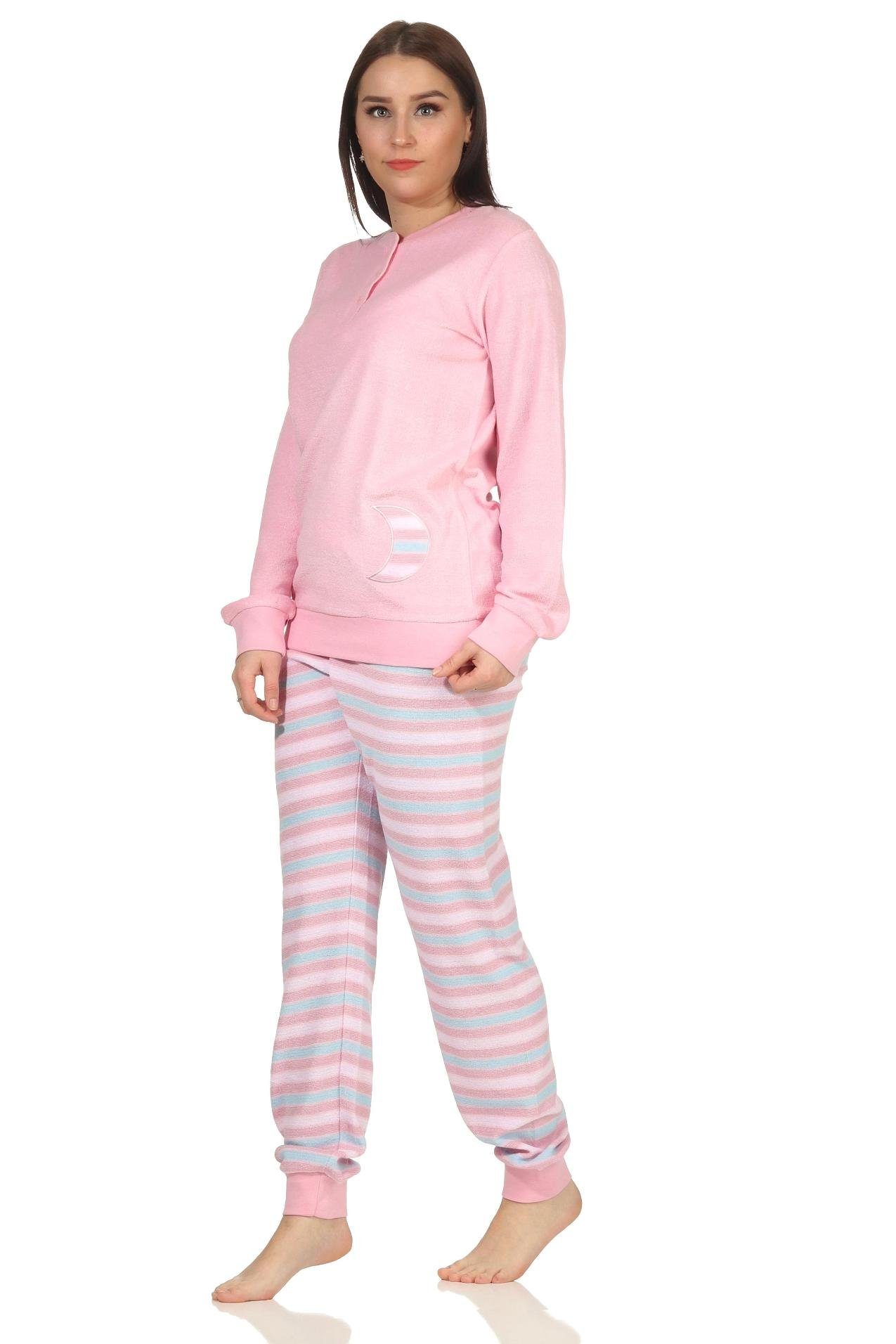Bündchen FALSCH Creative by gestreift Hose Pyjama mit Schlafanzug Normann Frottee Damen rosa