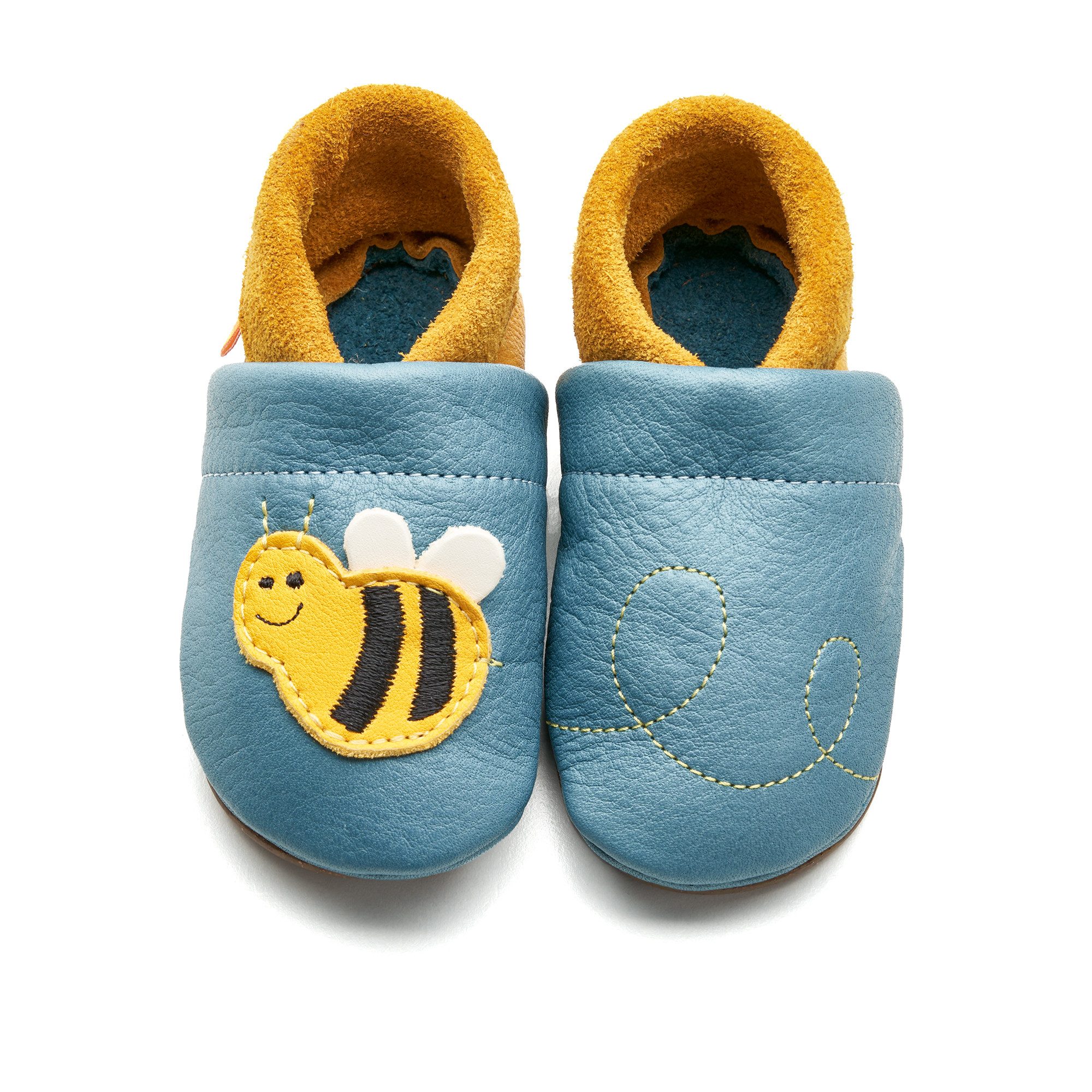 Orangenkinder® Hausschuhe Kindergarten rutschfest - Biene Barfußschuh pflanzlich gegerbtes Leder, Made in Germany, Kindergartenschuh