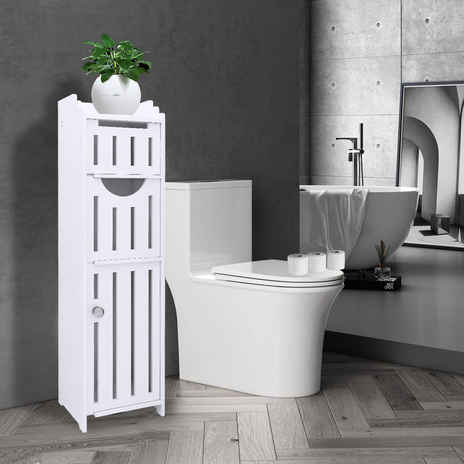 JEOBEST Badkommode Toilettenschrank, Badezimmerschrank, Platzsparend, (1-St, Badregal), Schmal mit Tür, 20x18x78 cm